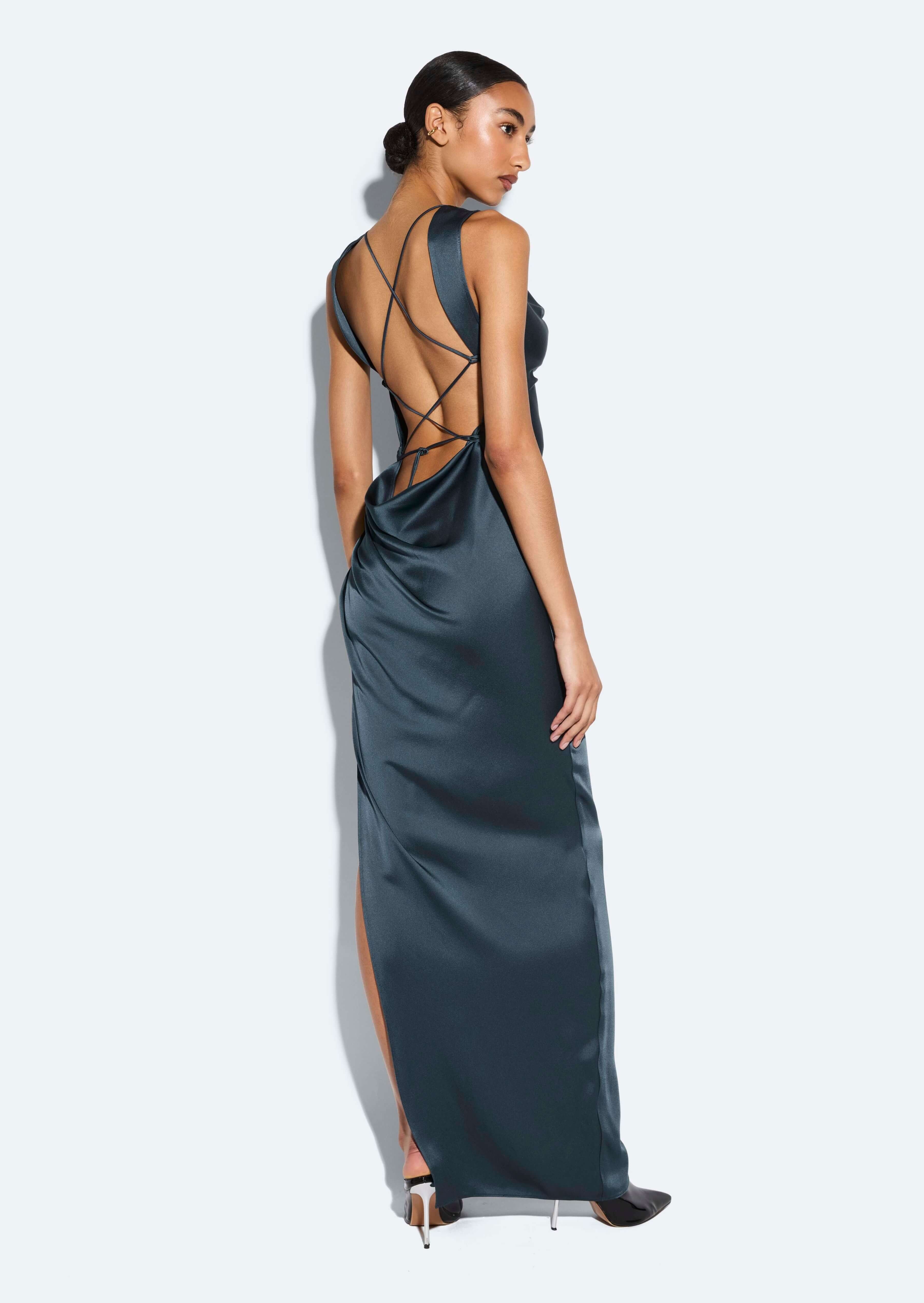 Satin Cowl Neck Gown - 3