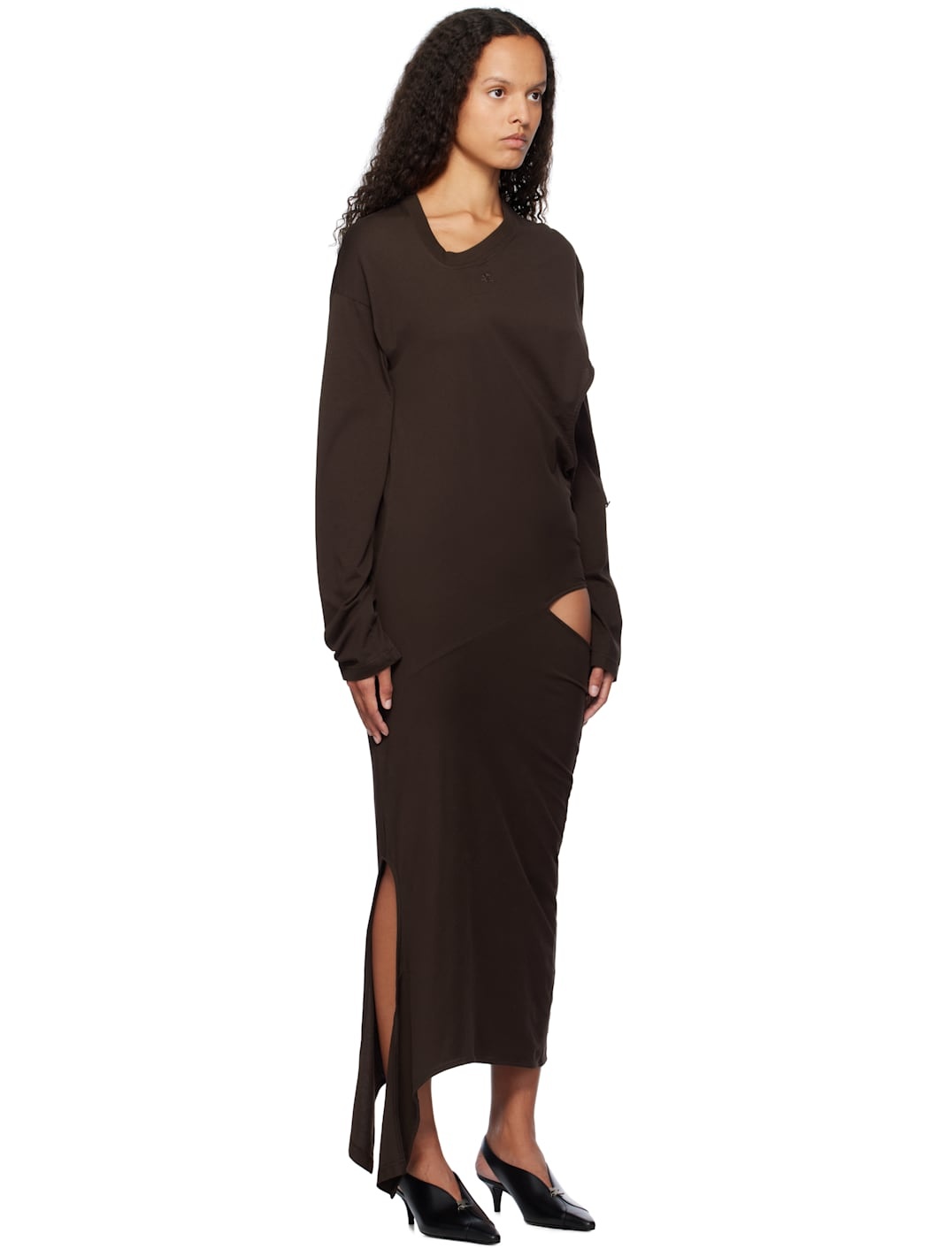 Brown Off Shoulder Midi Dress - 4