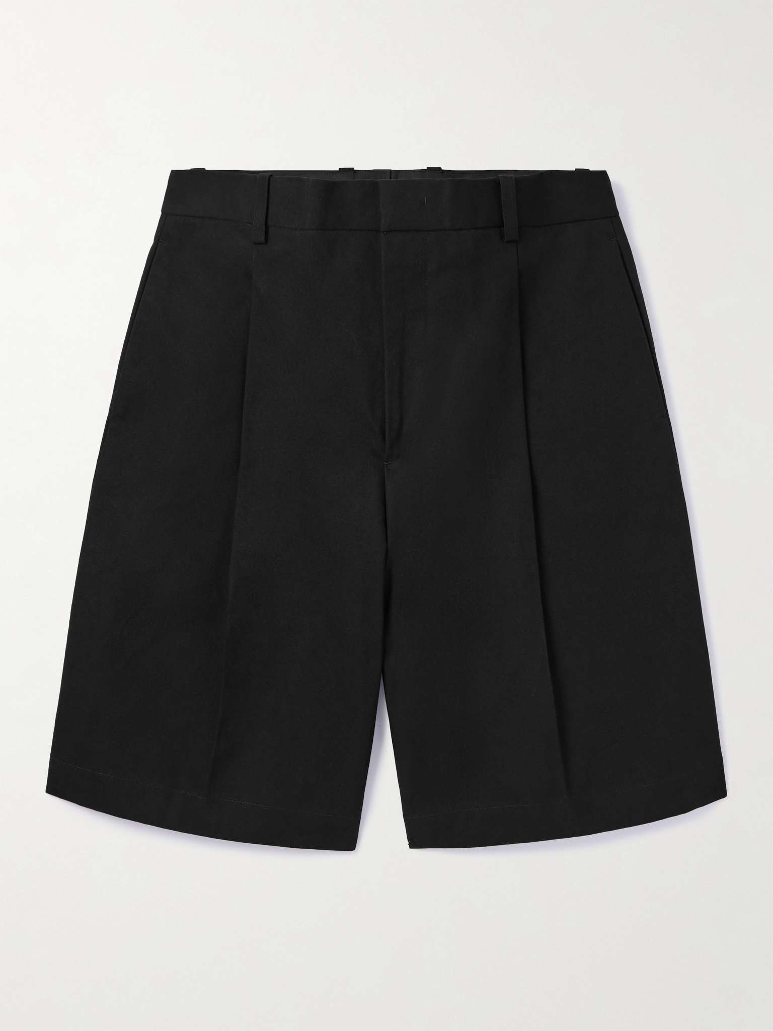 Wide-Leg Pleated Cotton-Canvas Shorts - 1