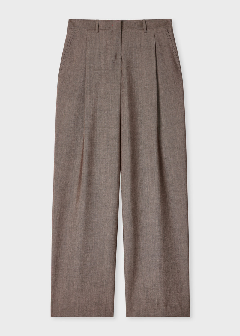 Women's Brown Mohair-Wool Wide-Leg Trousers 1