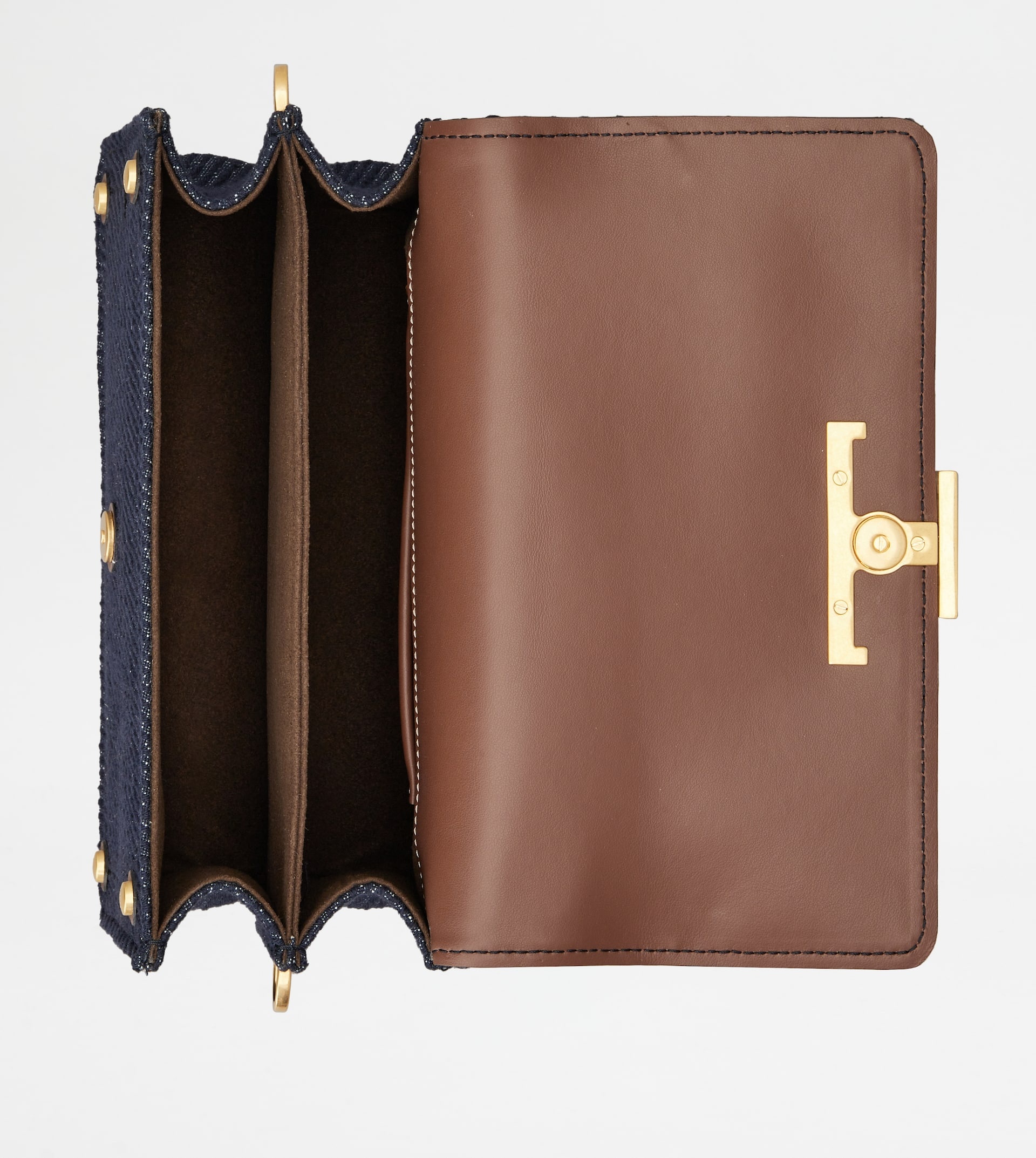 T TIMELESS SHOULDER BAG IN DENIM AND LEATHER MINI - BLUE, BROWN - 4