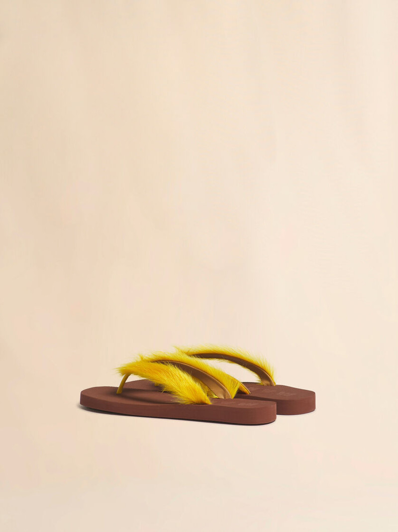 Marni BROWN AND YELLOW PONYHAIR FLIP-FLOP outlook
