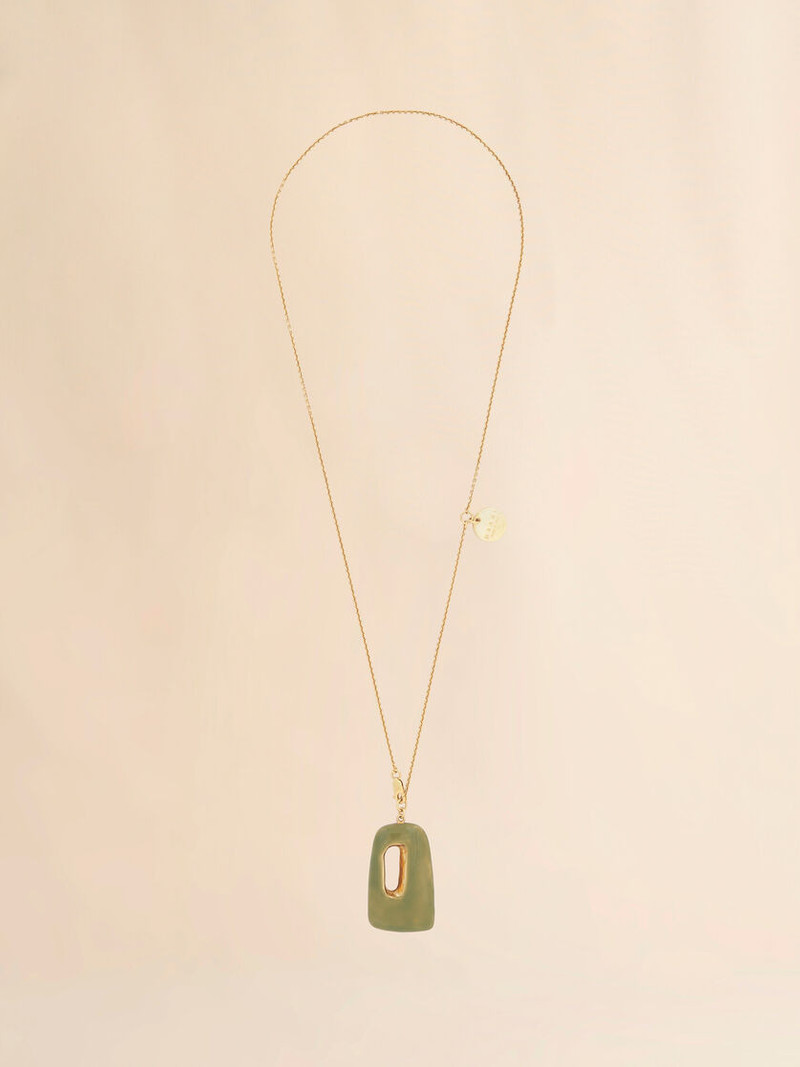 GREEN ENAMEL TRAPEZE NECKLACE 1