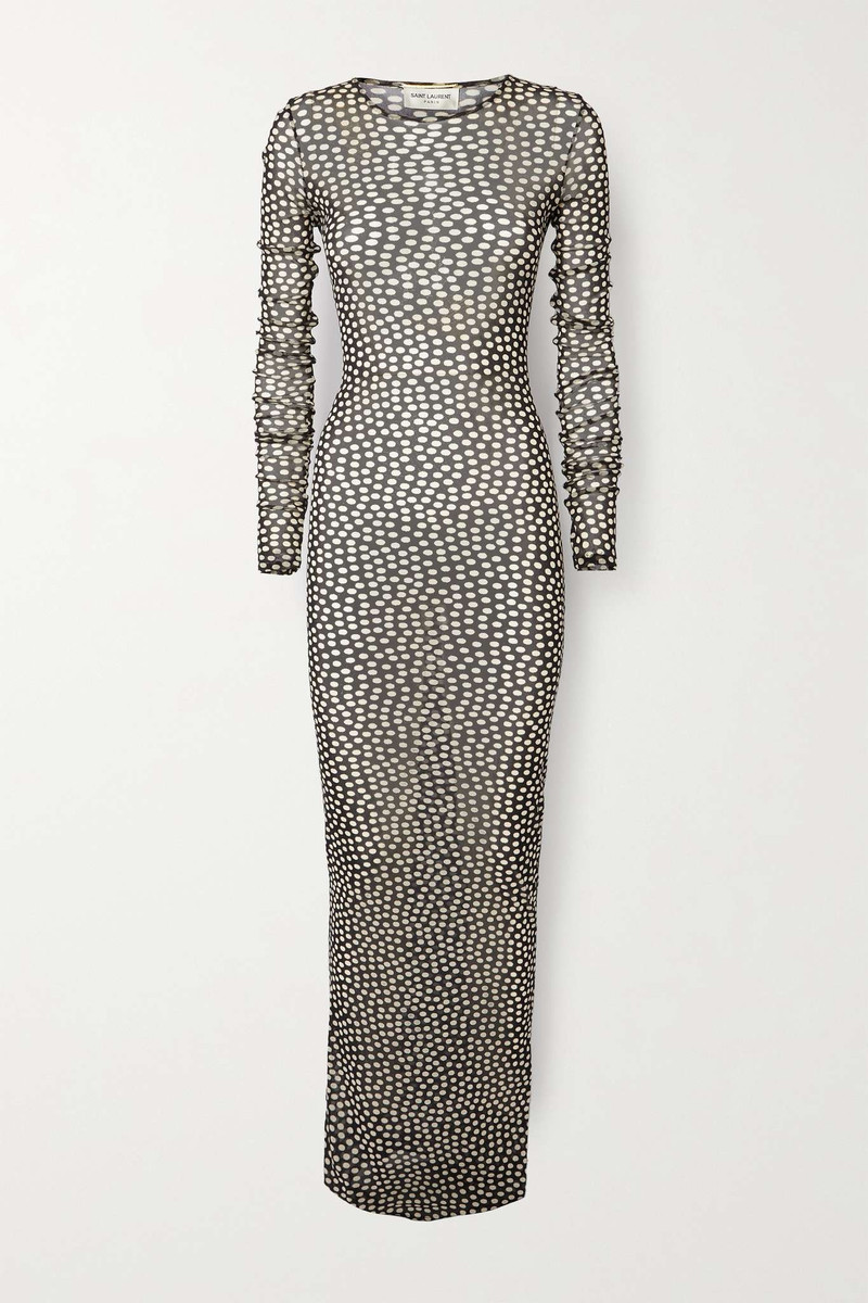 SAINT LAURENT Polka-dot mesh maxi dress - 773536Y4I181095 | REVERSIBLE