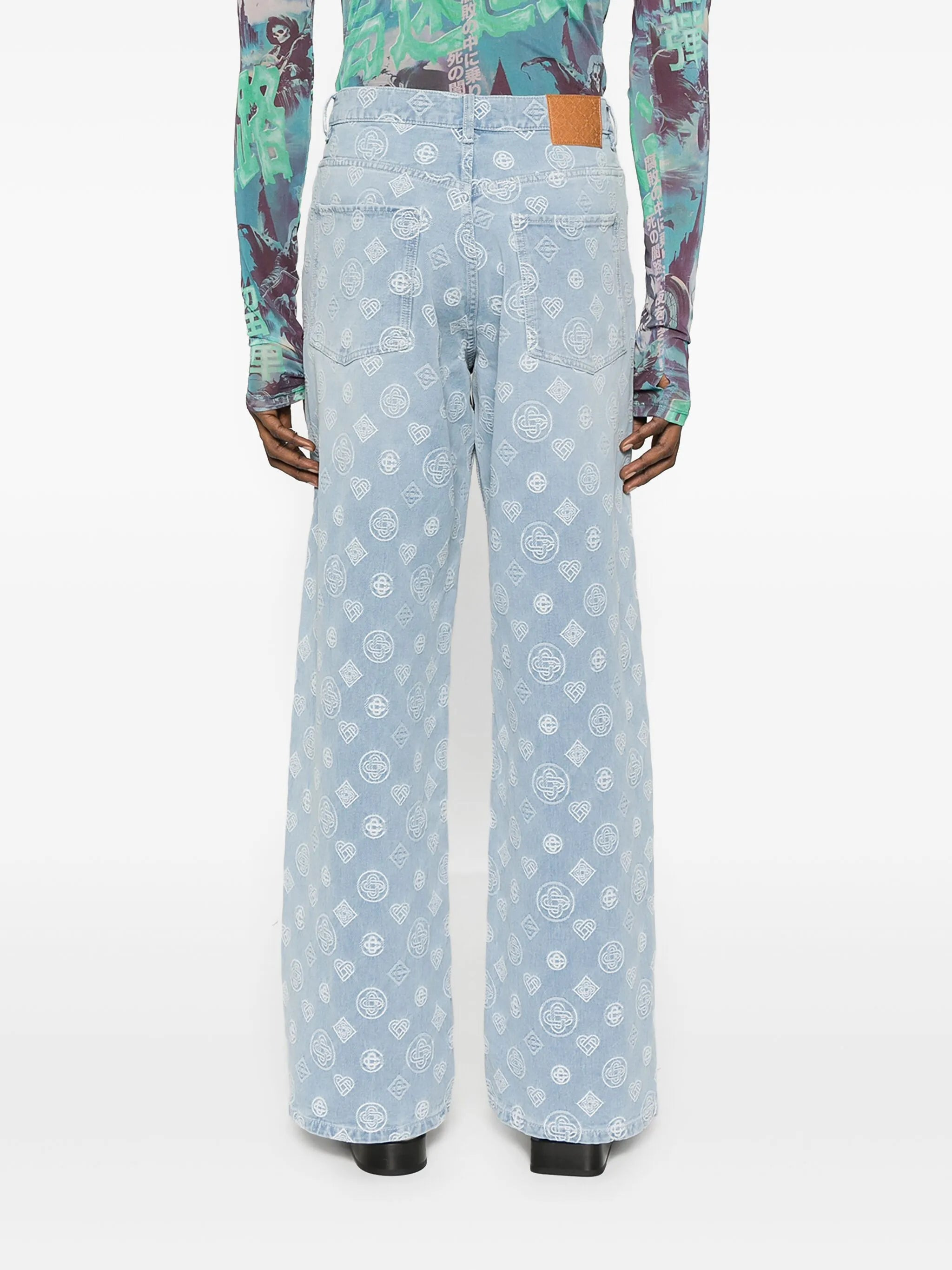 monogram-pattern jeans - 3