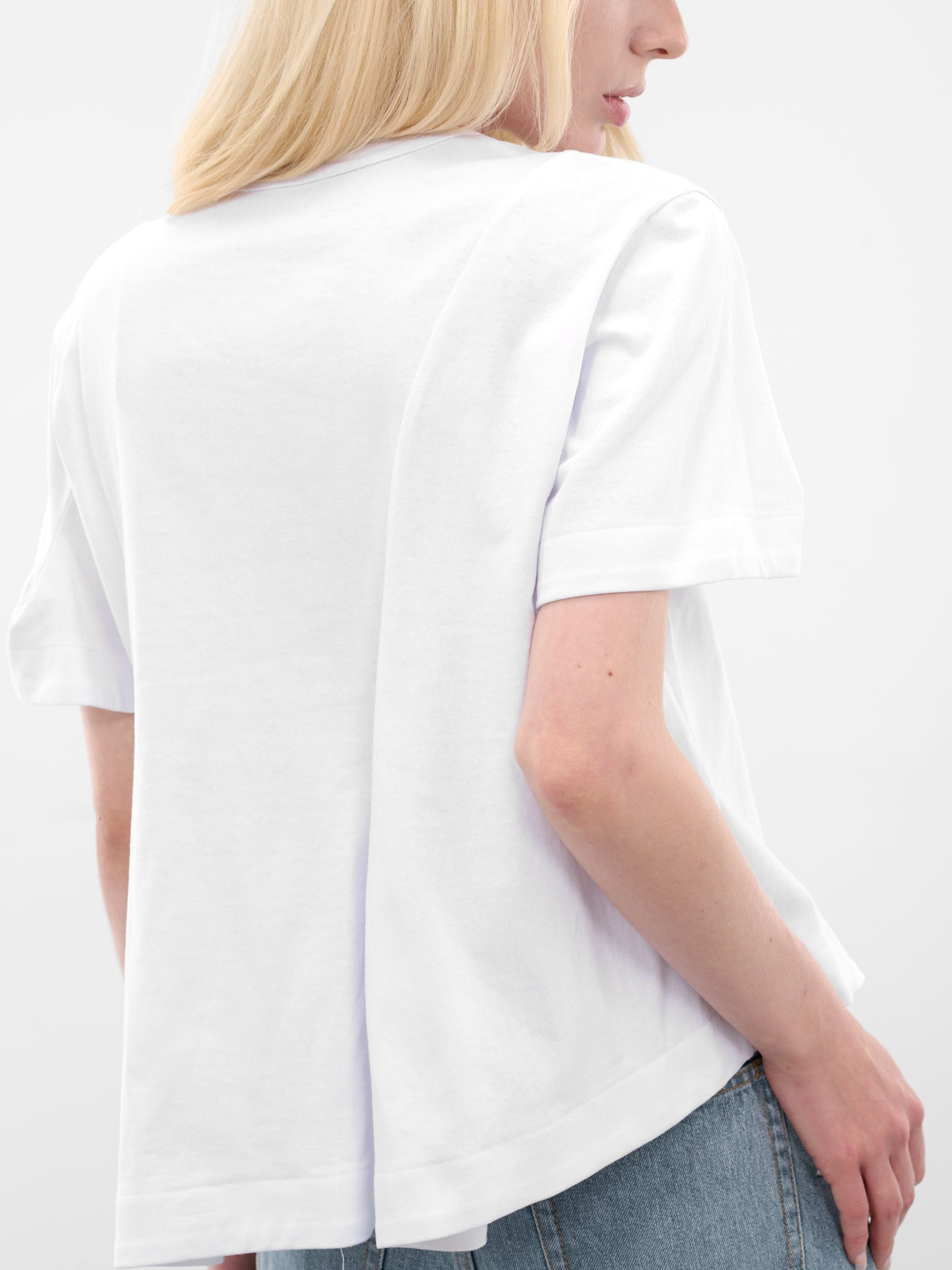 White Asymmetric Drape Pocket Tee - 5