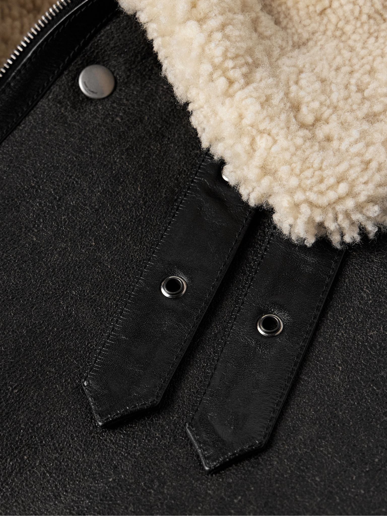 Reversible Leather-Trimmed Shearling Flight Jacket Black - 5