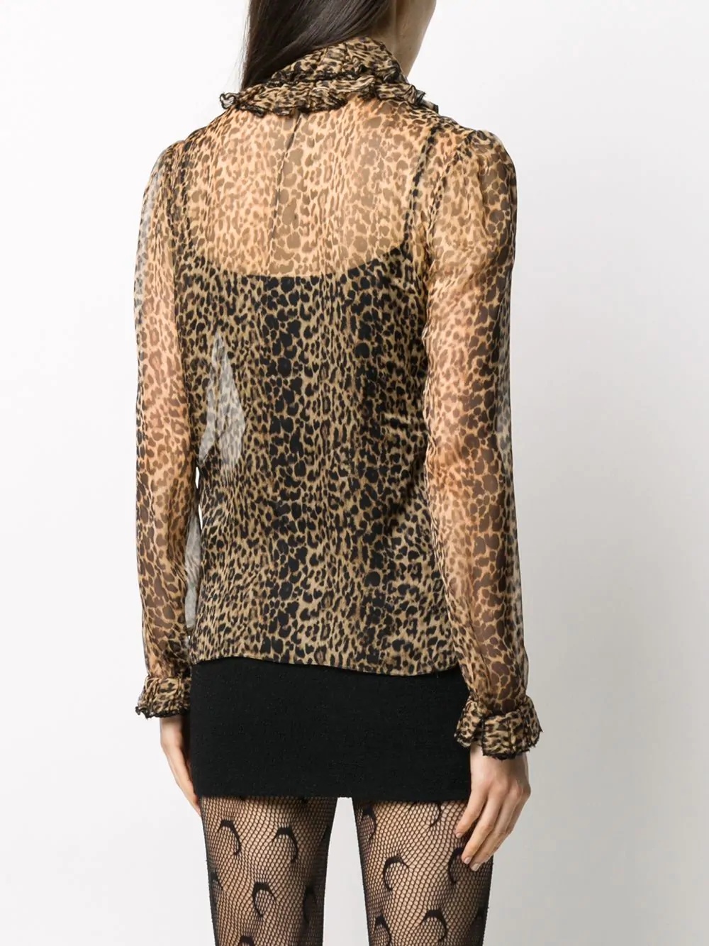 leopard print ruffle neck silk blouse - 4