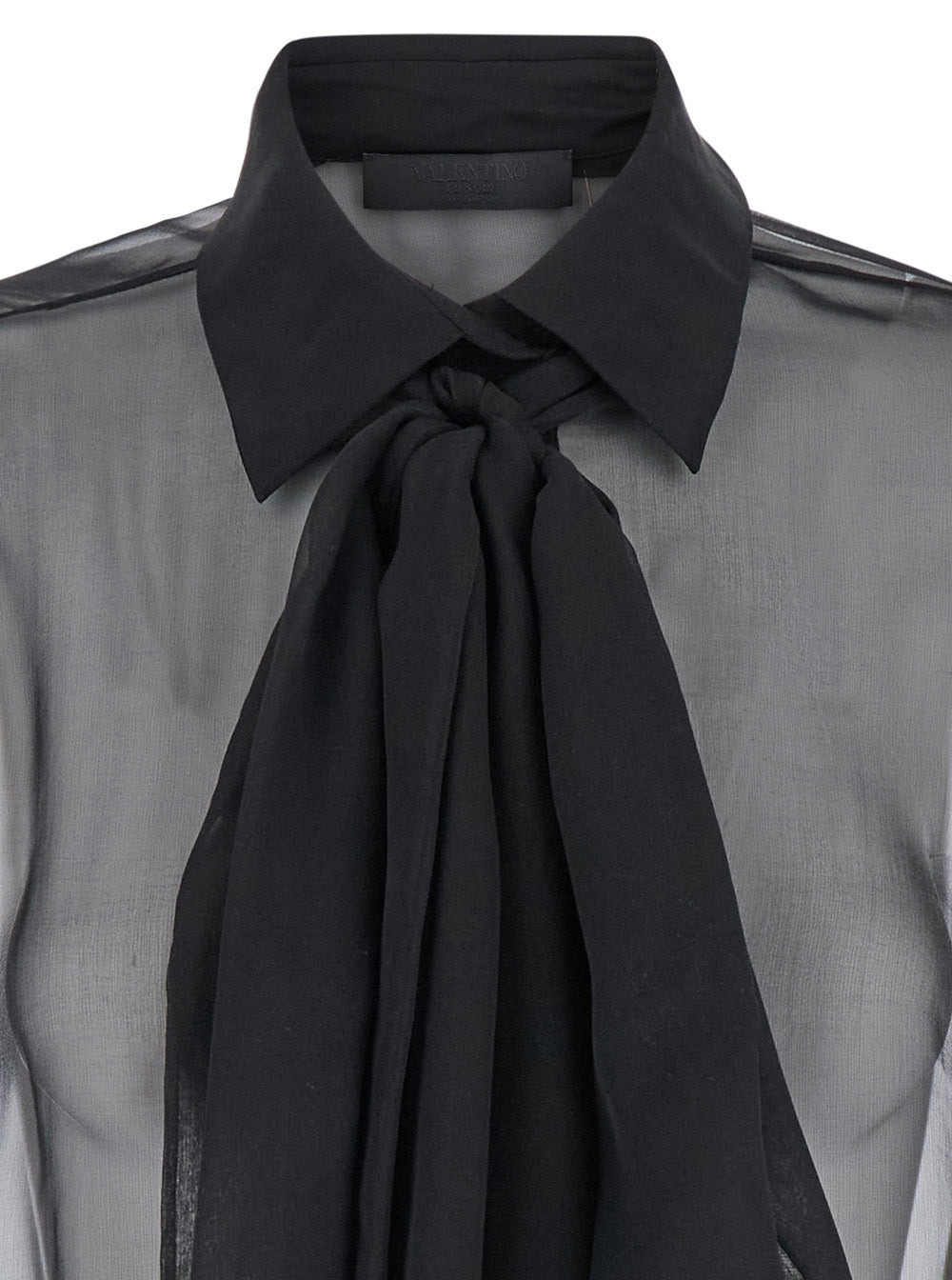 Valentino Women Black Shirt With Classic Collar And Neck Scarf In Silk Woman - 3