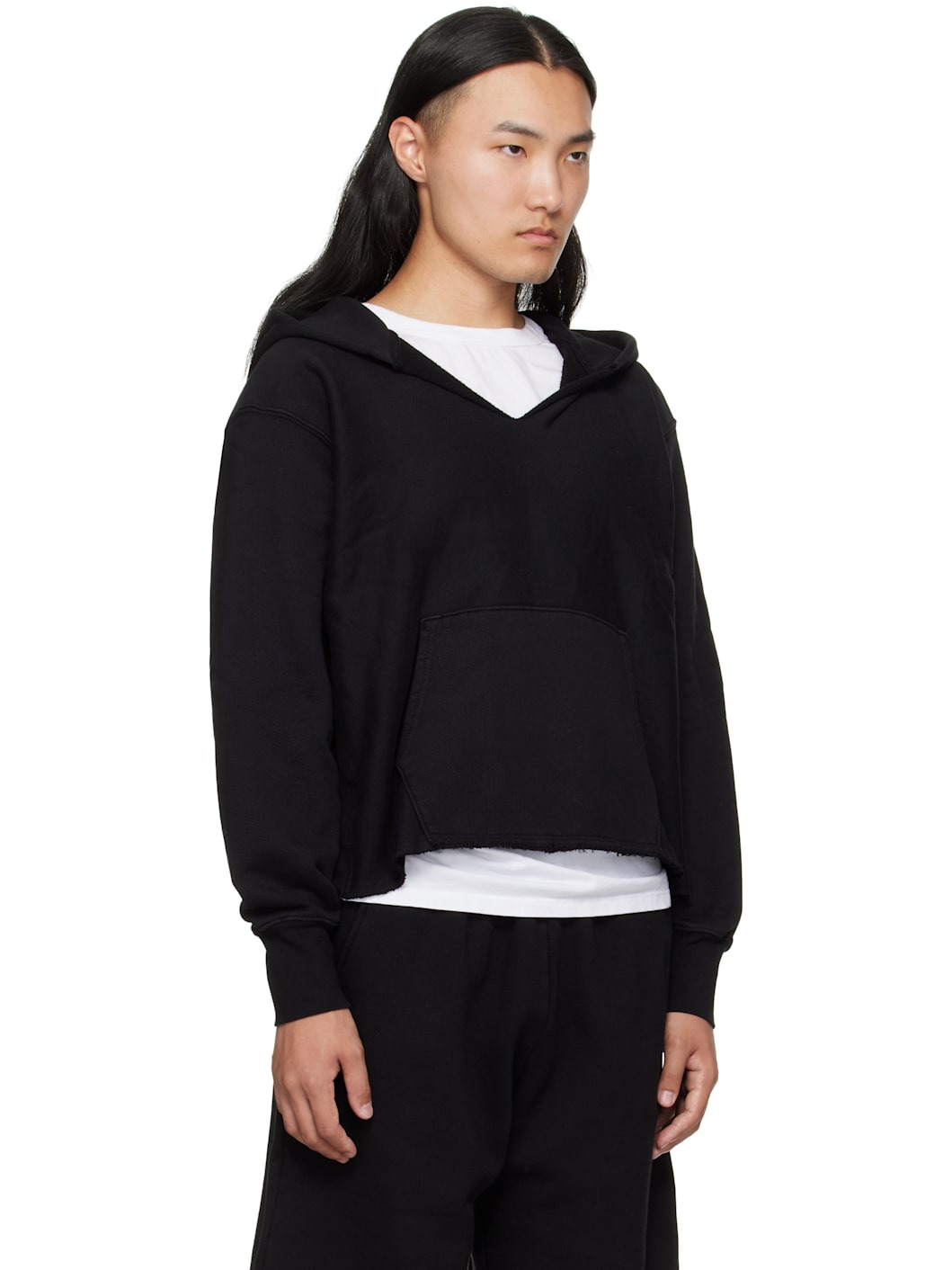 Black Heavyweight Raw Cropped Hoodie - 2