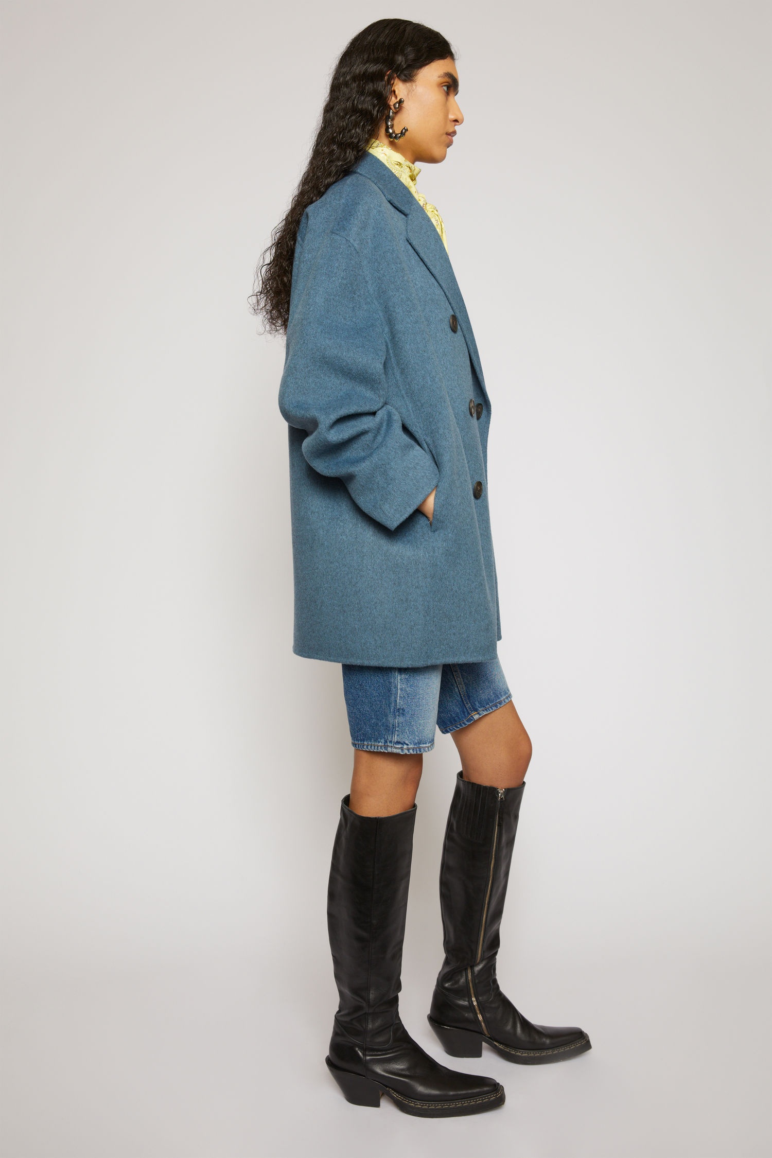 Double-breasted wool coat aqua blue melange - 3