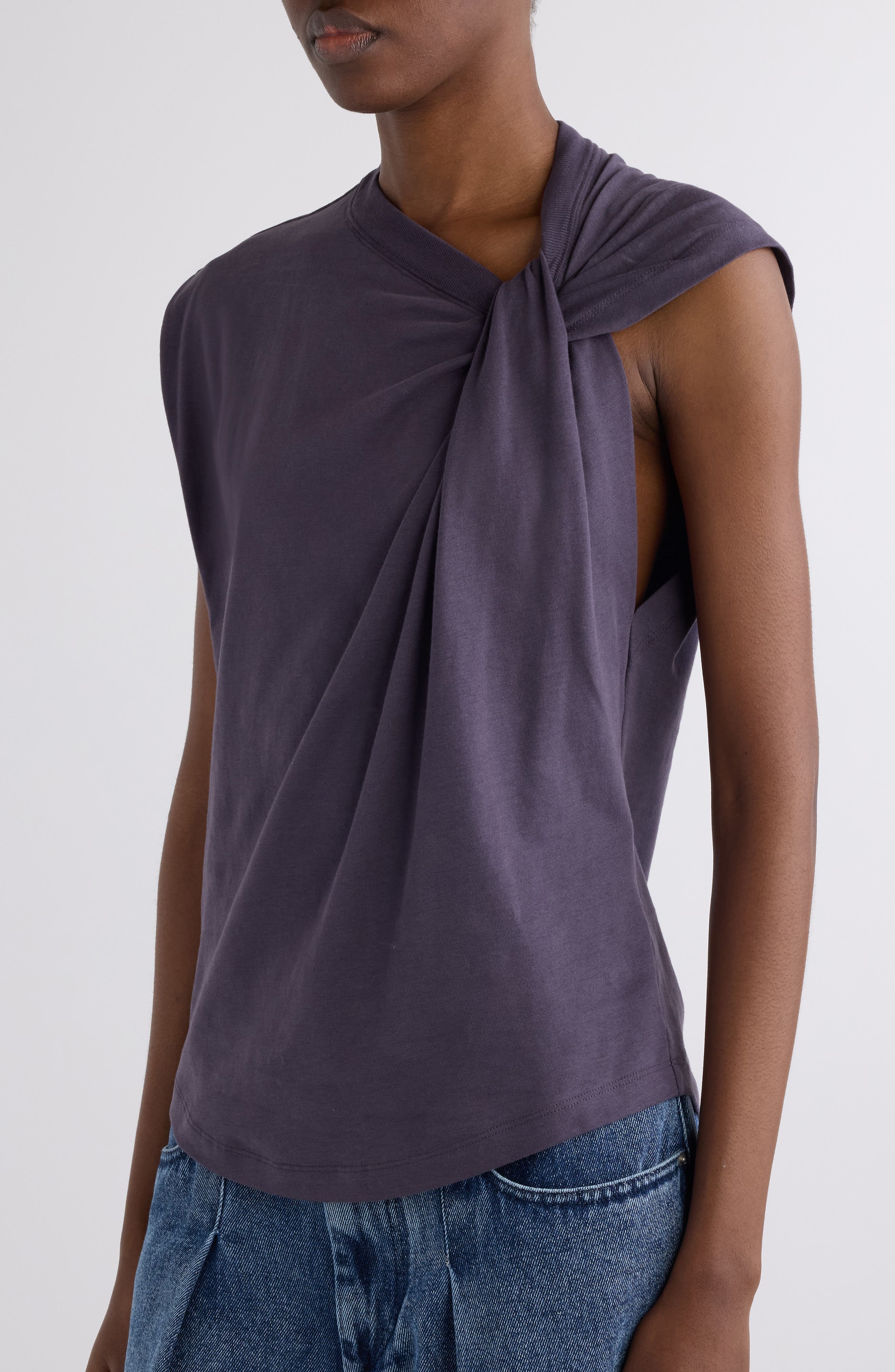 Isabel Marant Nayda Asymmetric Cotton Slub Top in Dark Plum at Nordstrom - 5