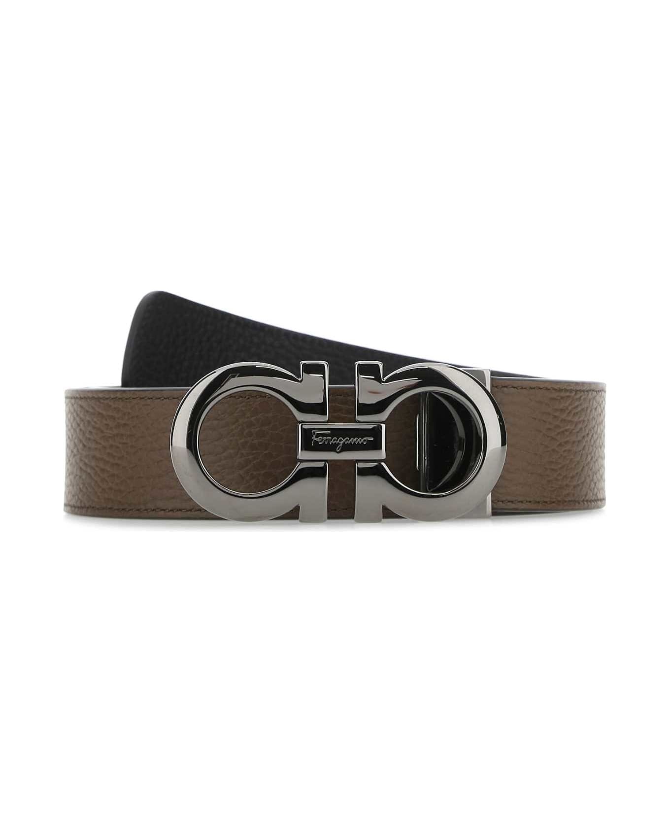 Brown Leather Reversible Belt - 1