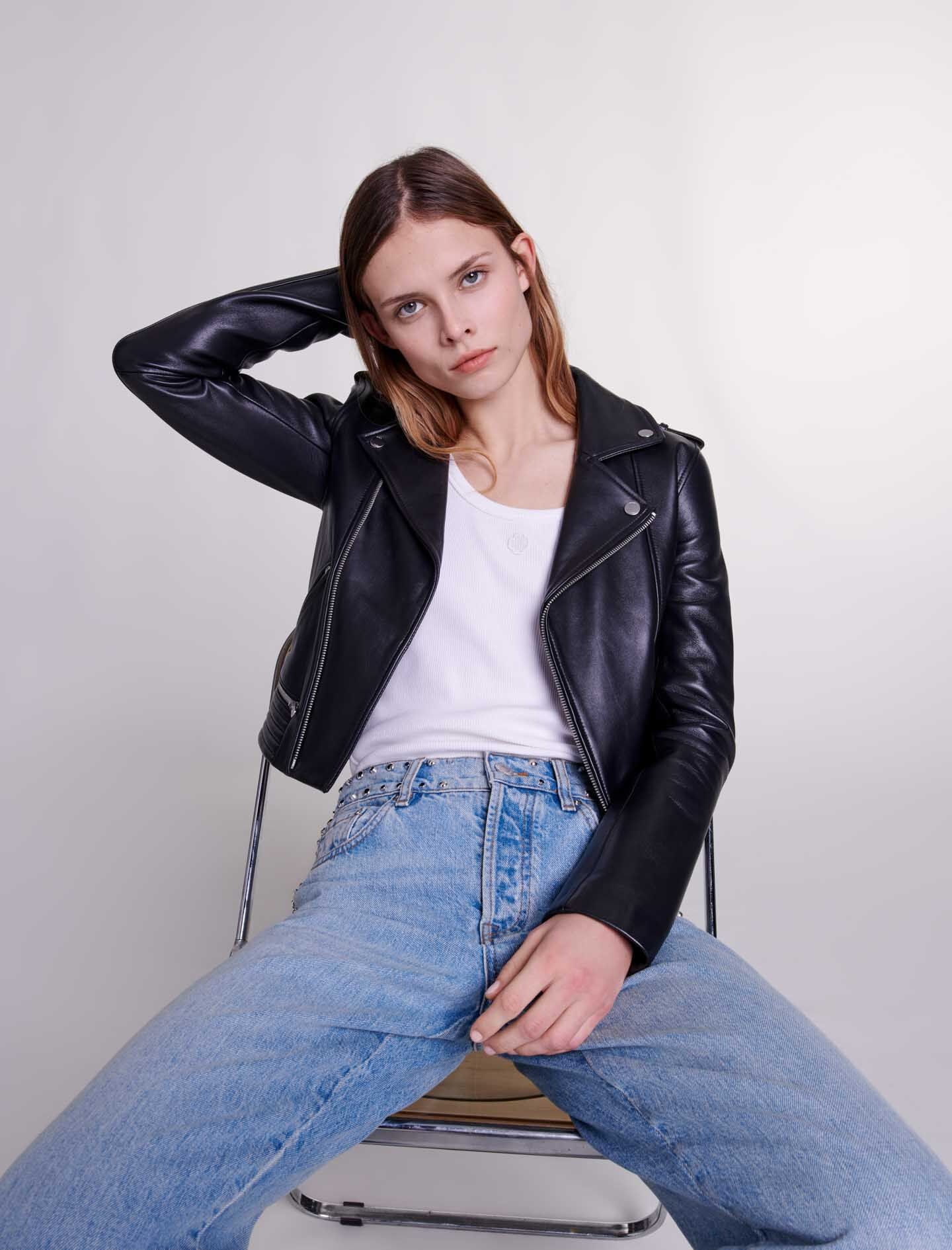 Leather biker-style jacket - 3