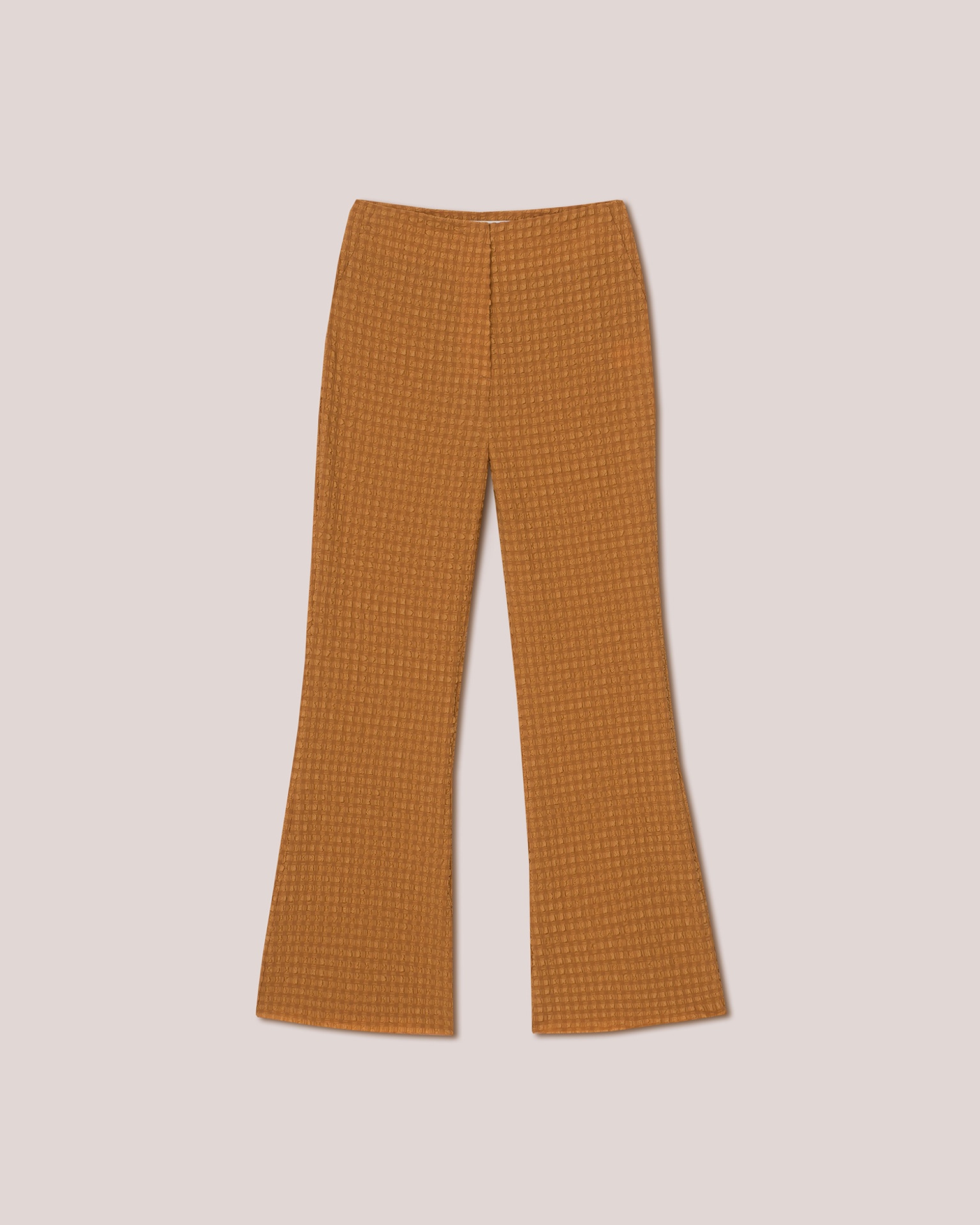 TESA - Slim leg cropped kick flare seersucker trouser - Camel - 1