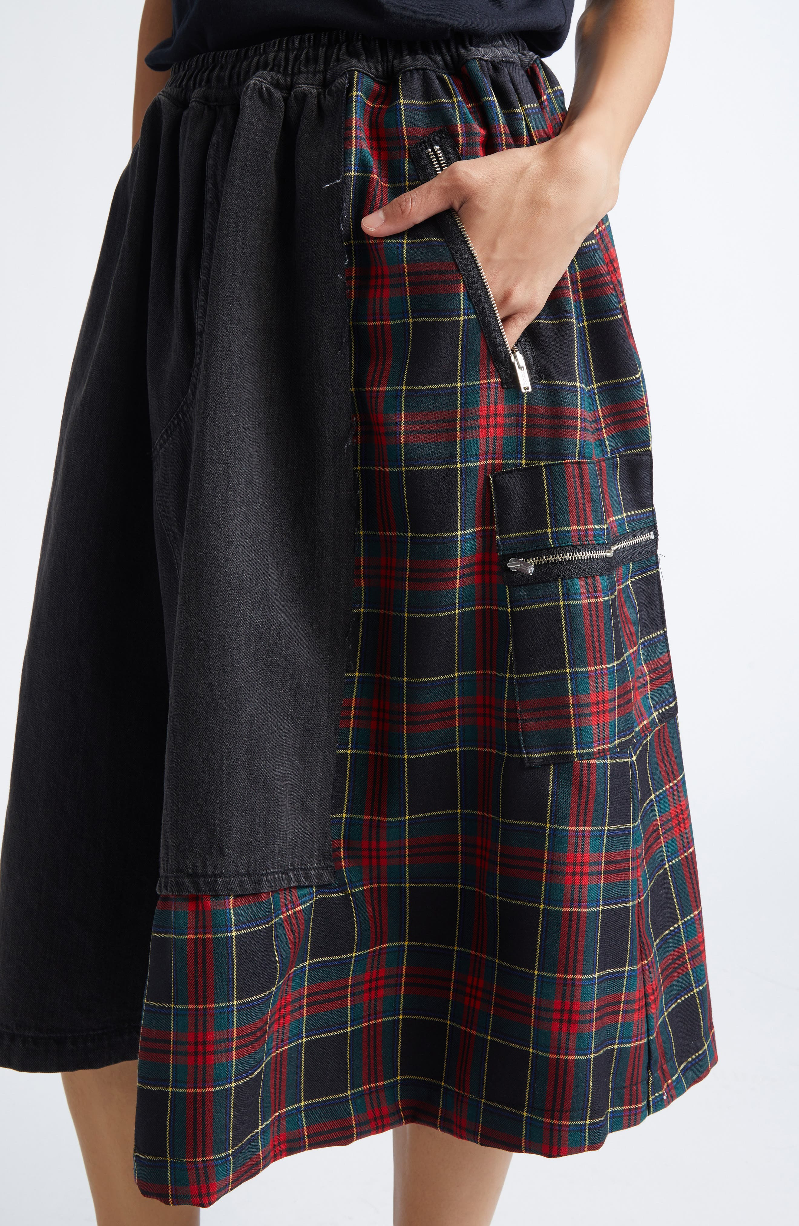 Undercover Mixed Media Midi Skirt in Black at Nordstrom - 4