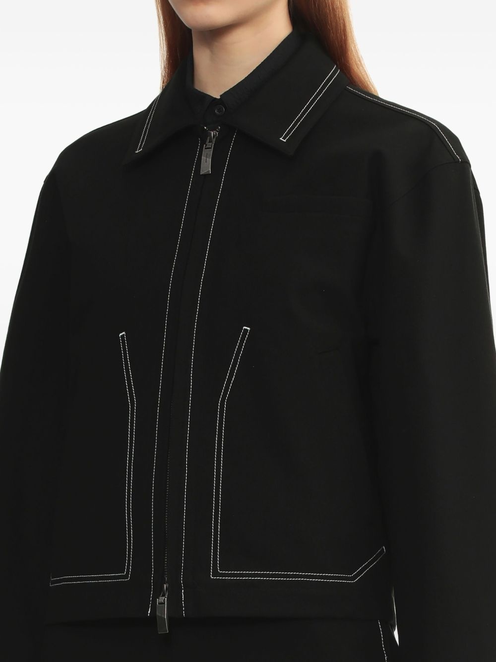 contrast-stitch zip-up jacket - 4