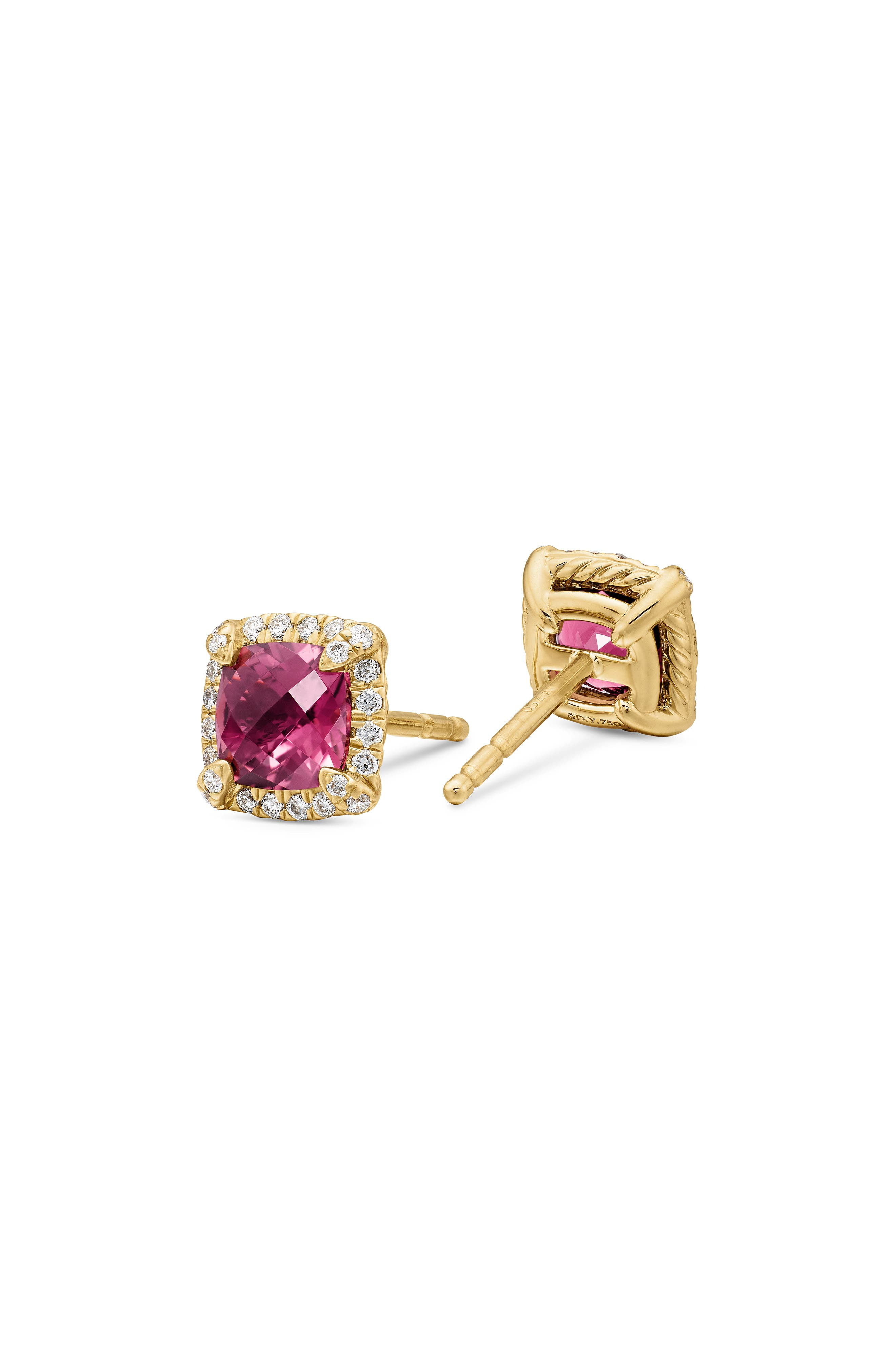 David Yurman Petite Chatelaine® Pavé Bezel Stud Earrings in 18k Gold in Pink Tourmaline at Nordstrom - 5