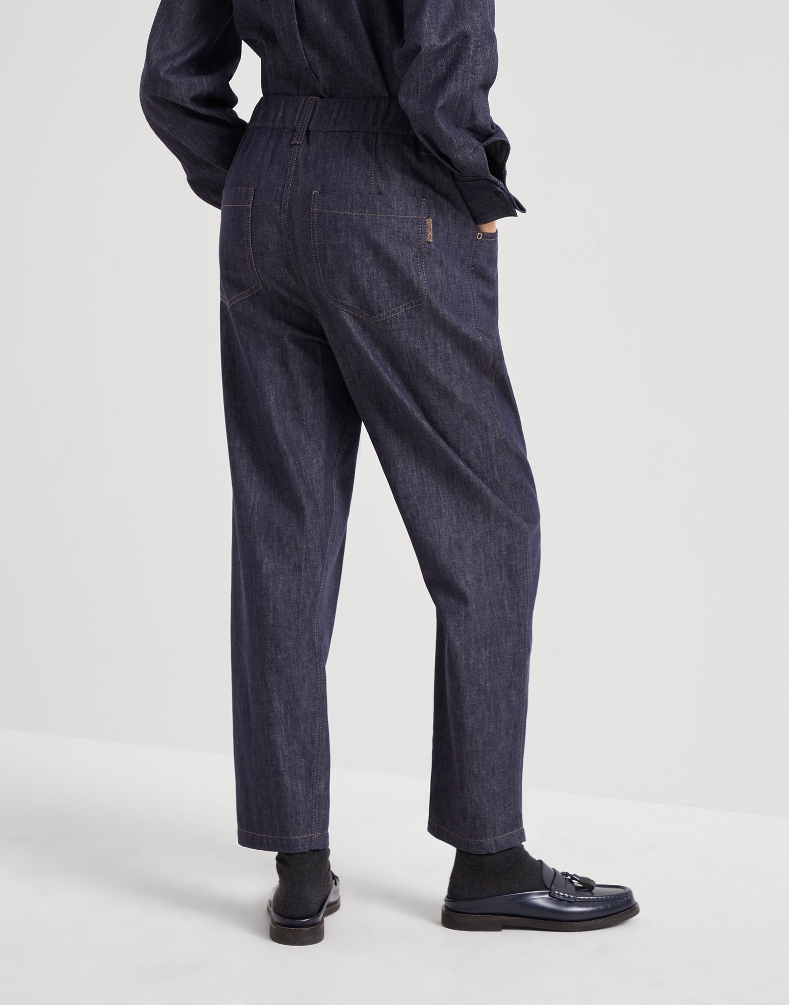 No-fade denim five-pocket track trousers with shiny tab - 2