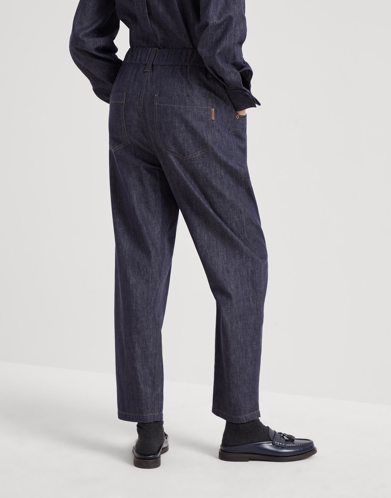 Brunello Cucinelli No-fade denim five-pocket track trousers with shiny tab outlook