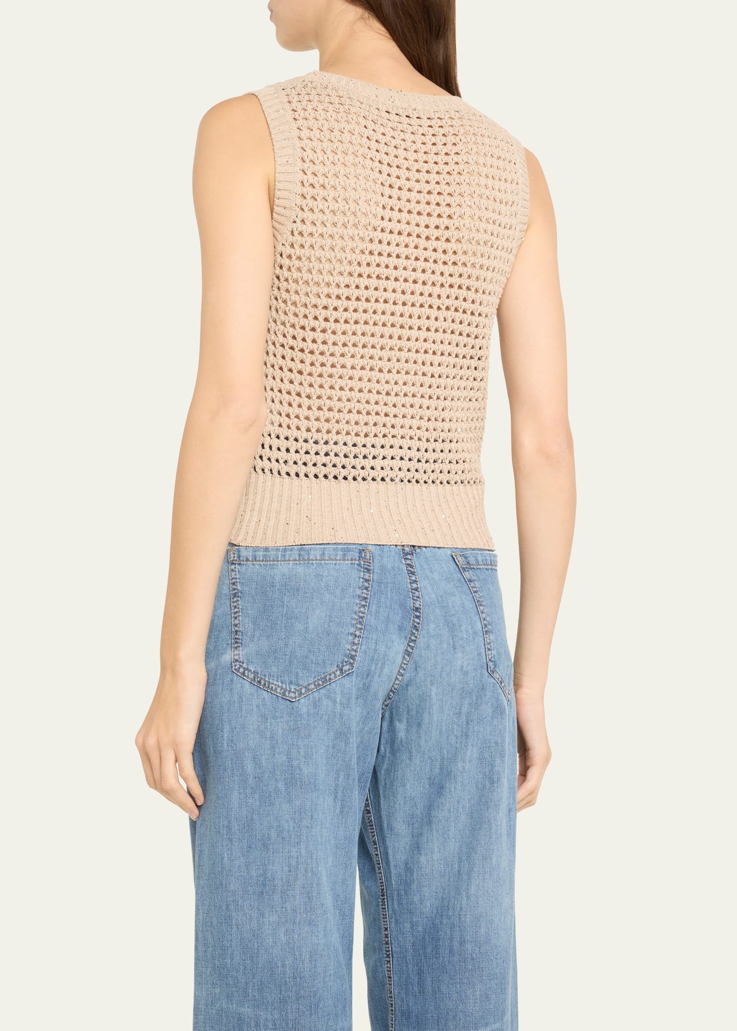Open-Knit Tank Top with Sequin Detail - 3