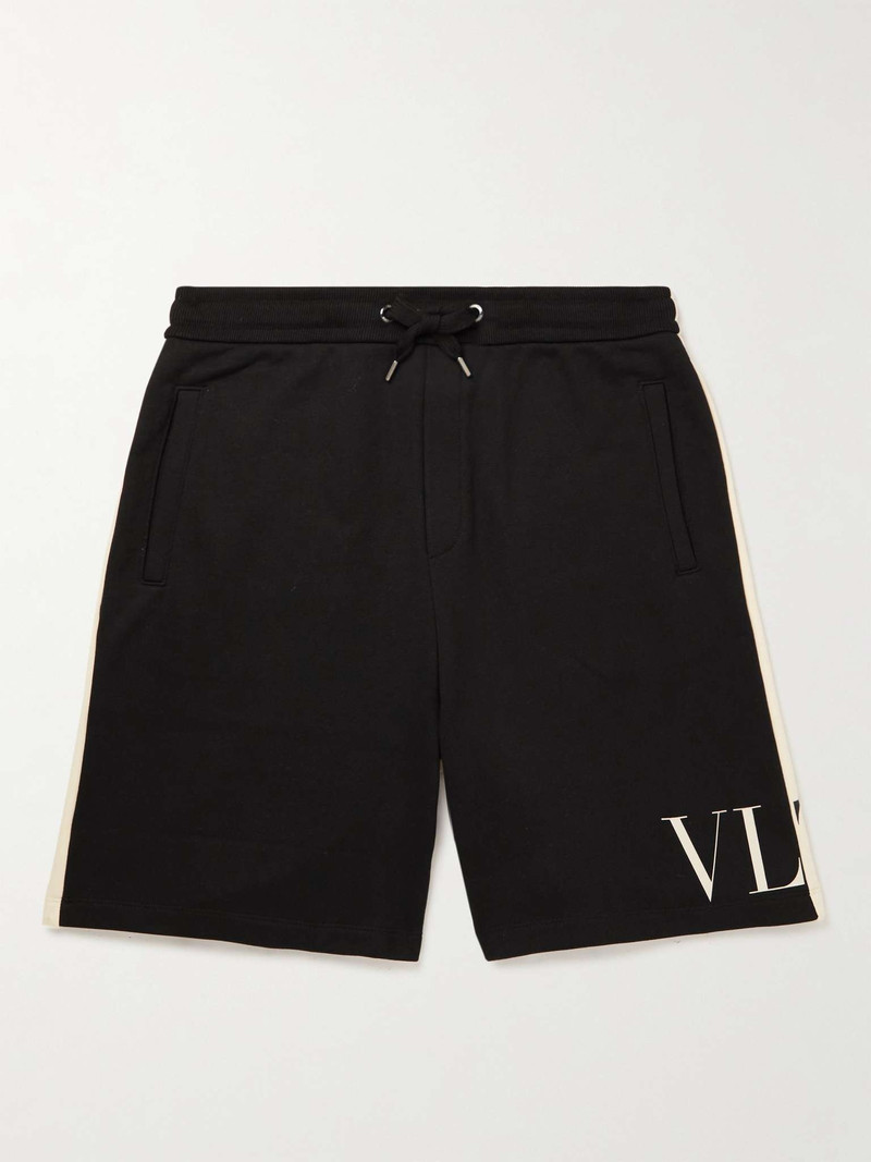 Wide-Leg Logo-Print Colour-Block Cotton-Jersey Drawstring Shorts - 1