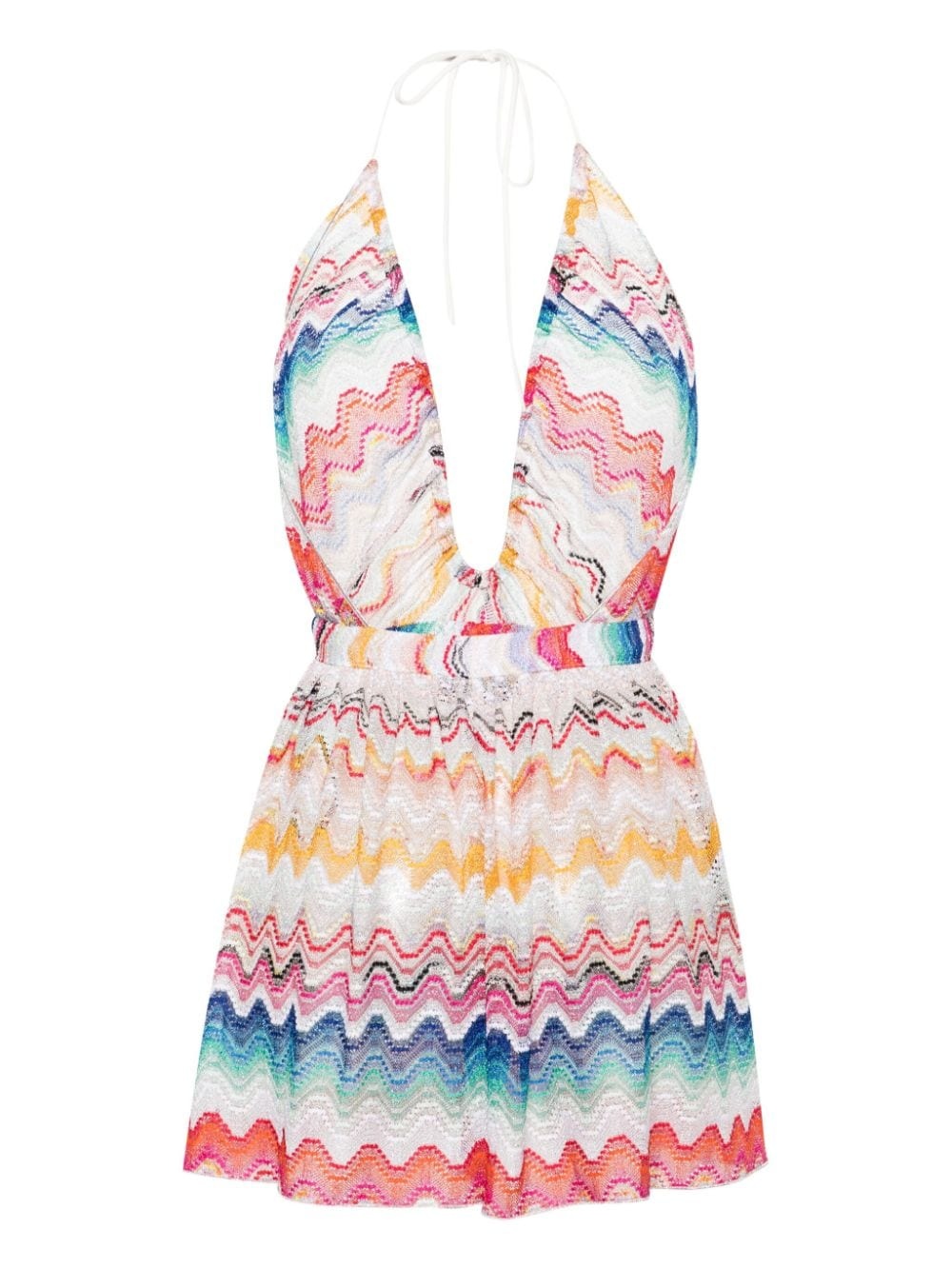 zigzag-woven open-back playsuit - 2