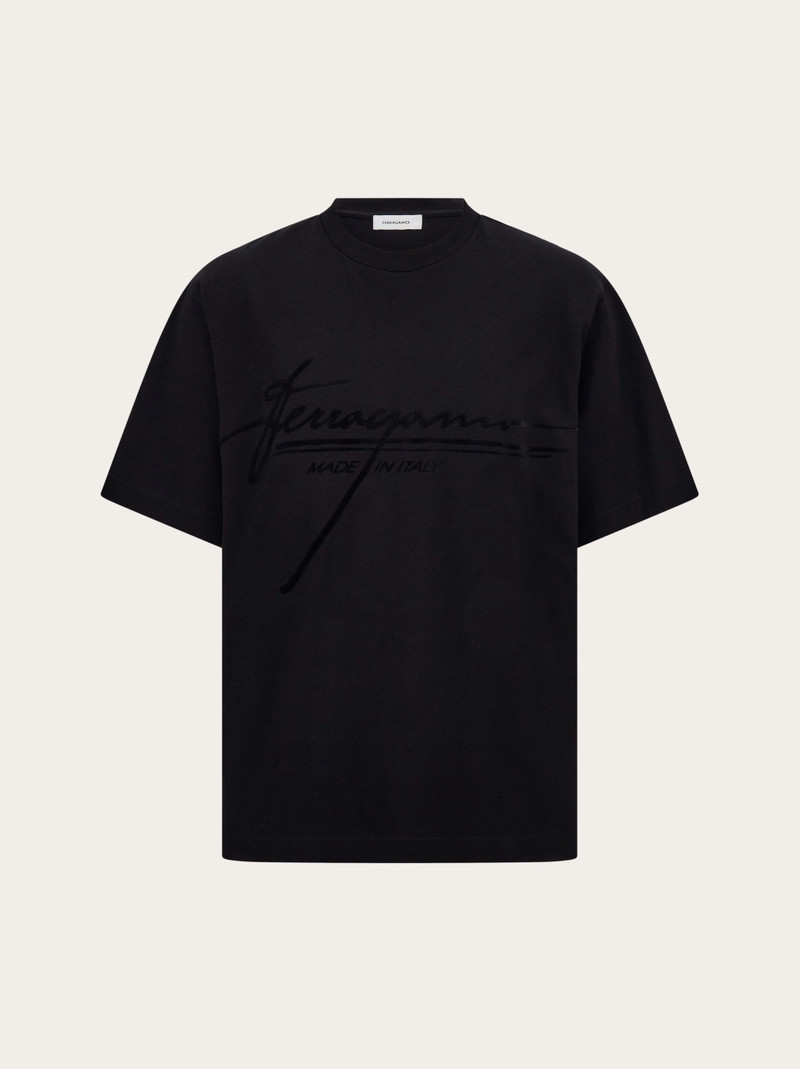 Crew neck T-shirt with printed signature 1
