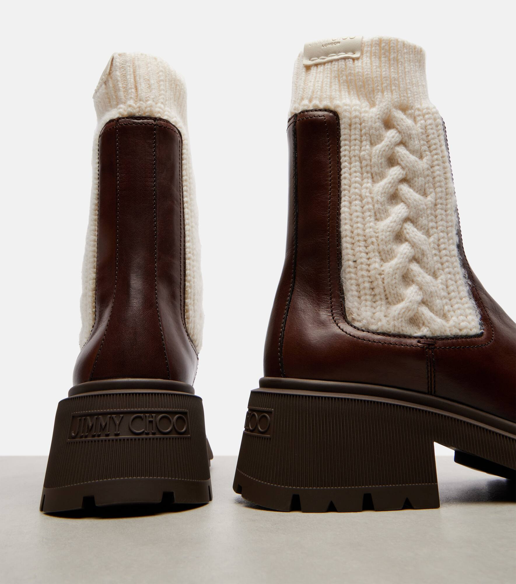 Tamia cable-knit leather ankle boots - 5