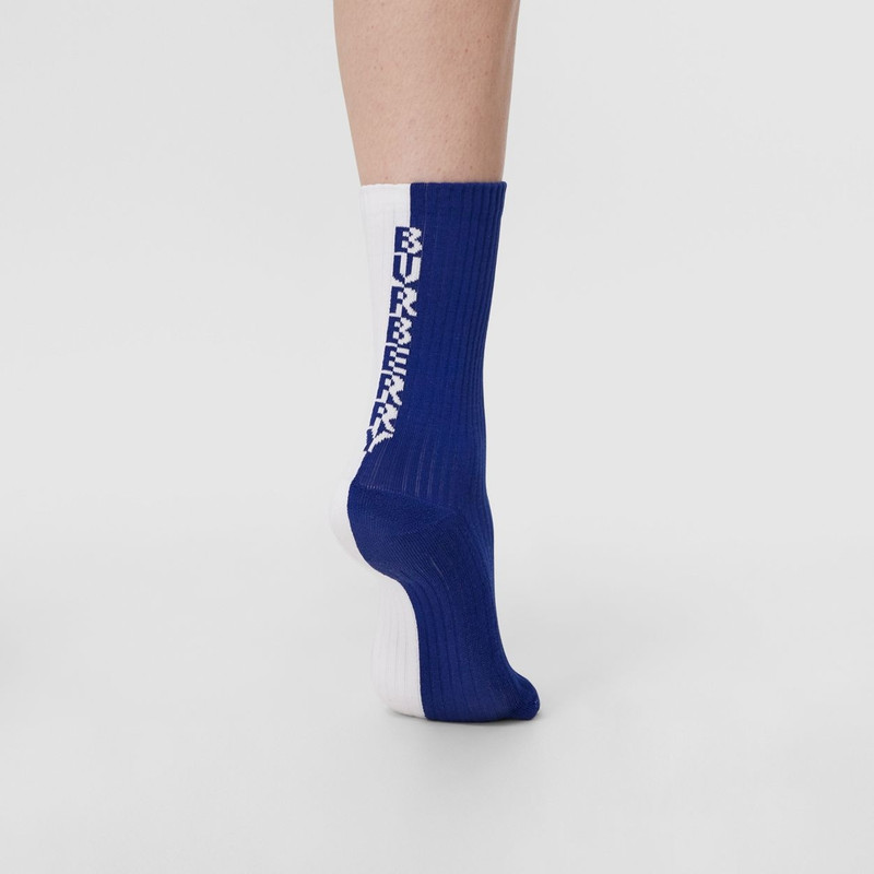 Logo Intarsia Two-tone Stretch Cotton Socks 3