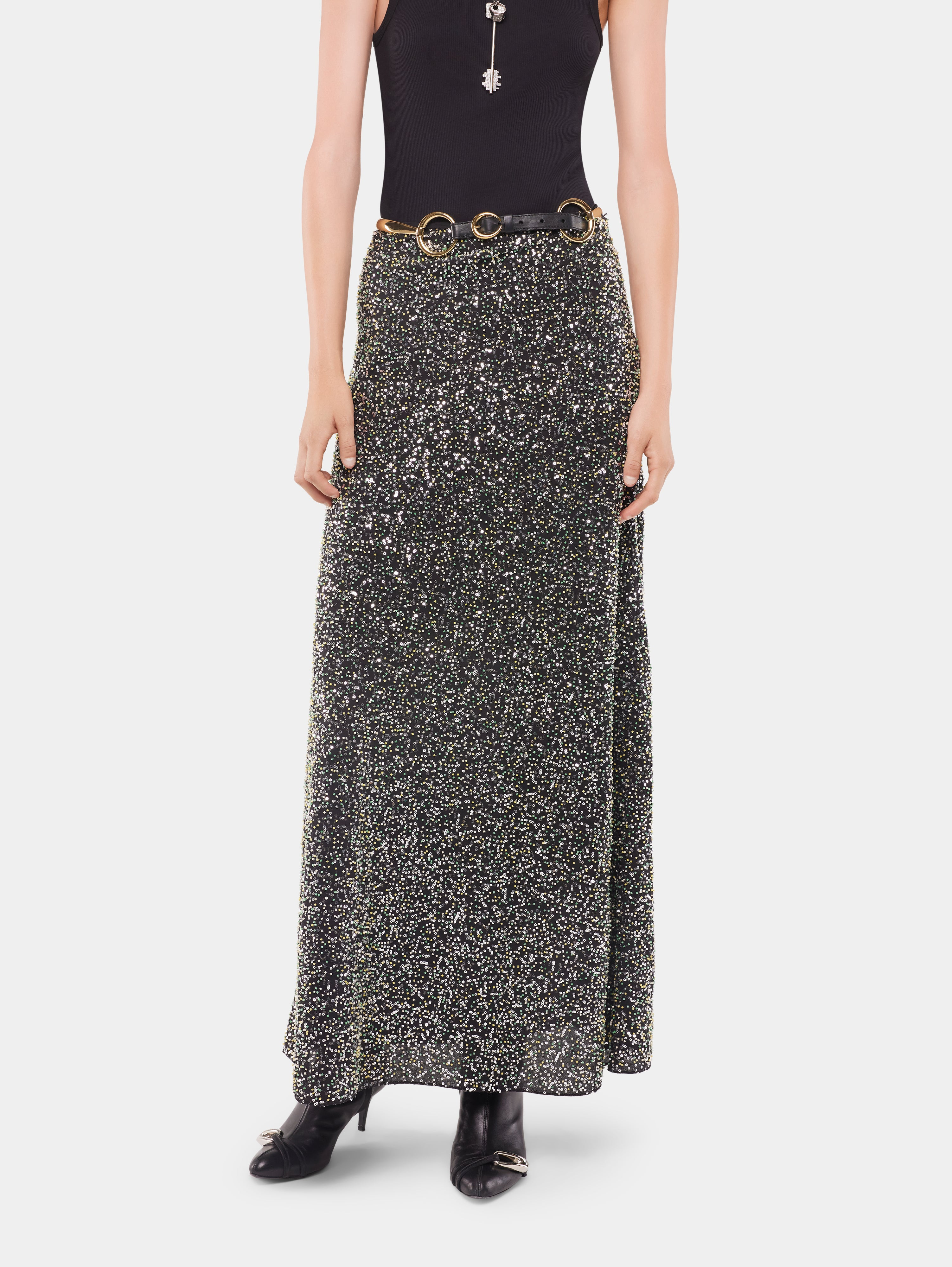 MIDI SKIRT IN CREPE WITH SEQUIN EMBROIDERY DETAILS - 5