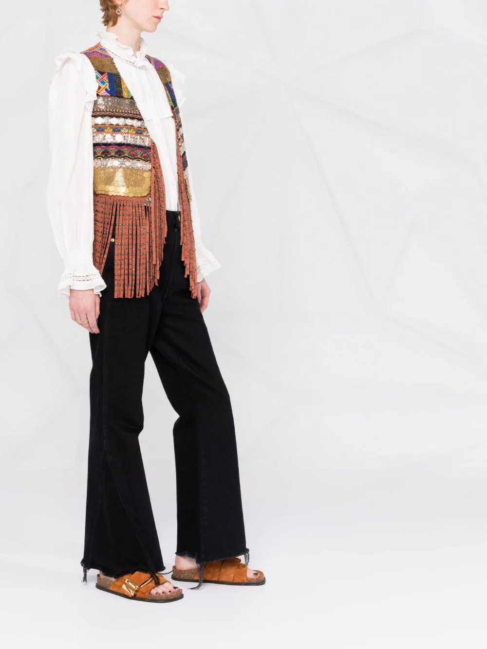 fringed patterned gilet - 6