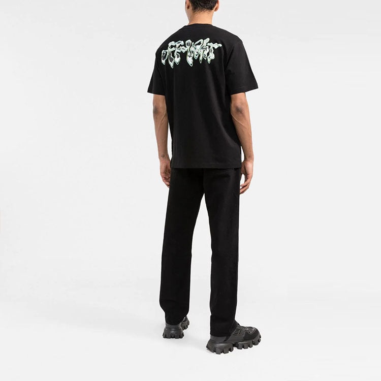 Men's Off-White SS22 Chest Classic Arrow Alphabet Printing Short Sleeve Black T-Shirt OMAA027S22JER0 - 2