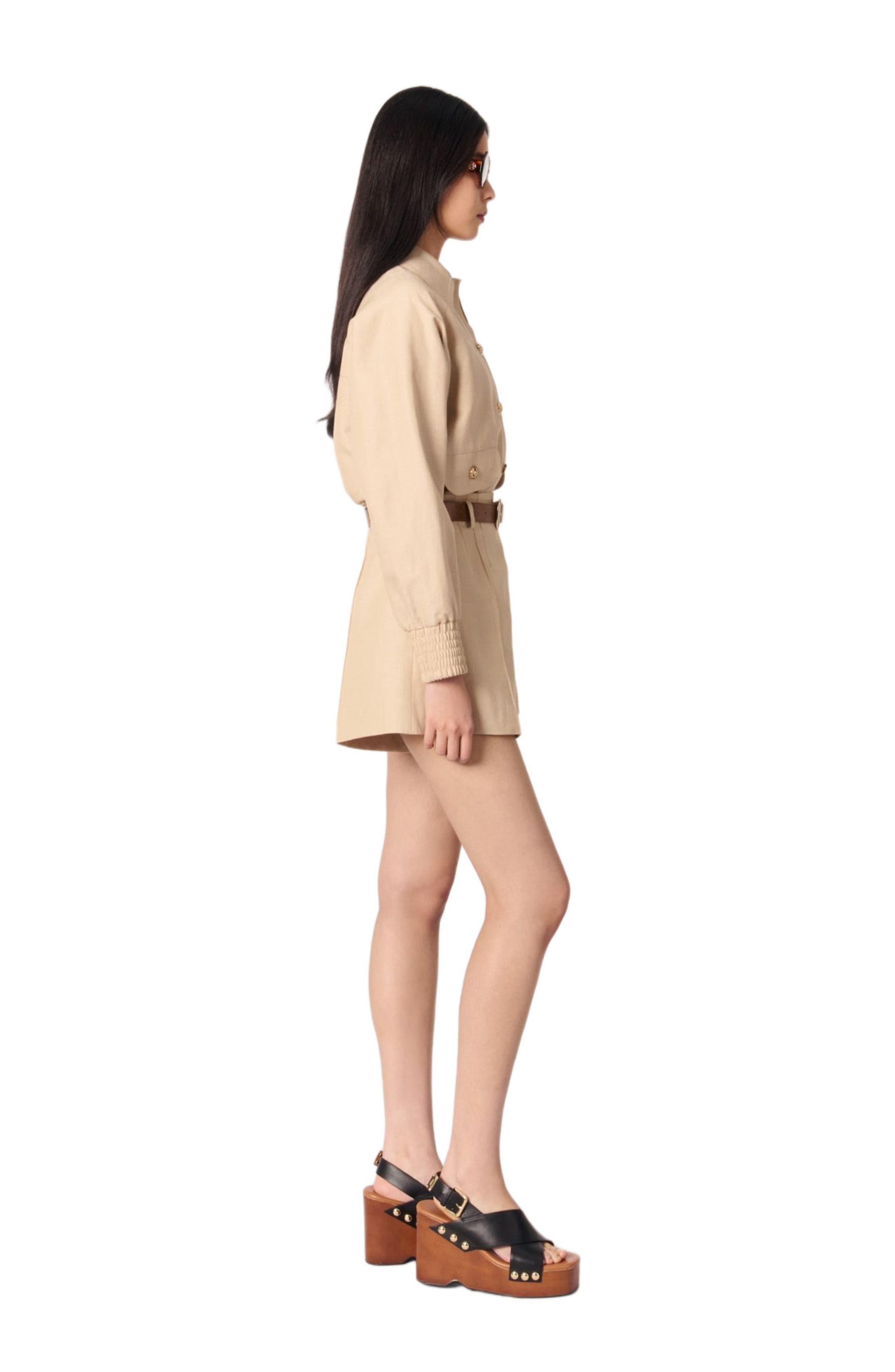 maje Linen and cotton shorts with darts in Beige at Nordstrom - 5