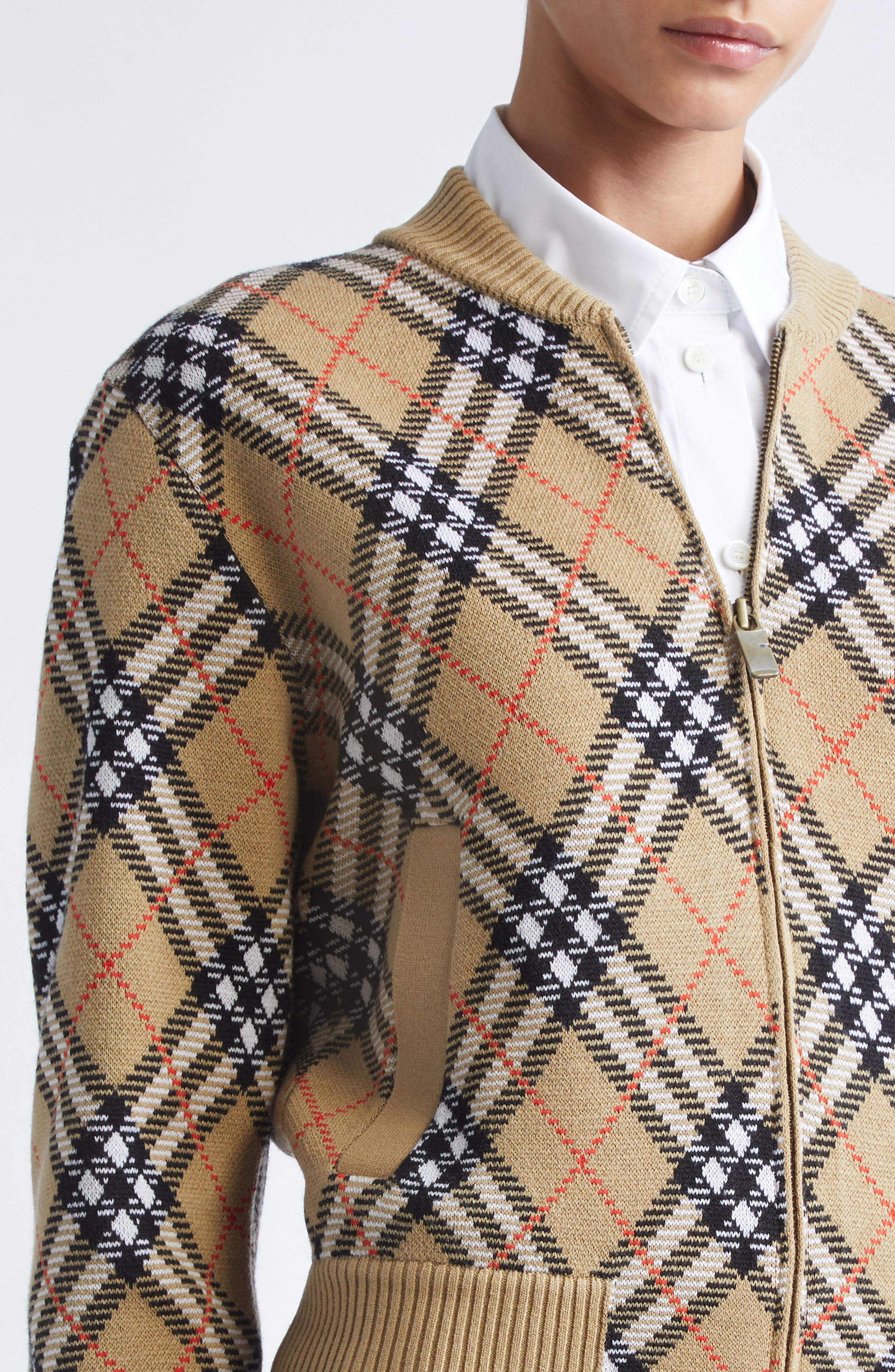 burberry Check Sweater Jacket in Sand Ip Check at Nordstrom - 4