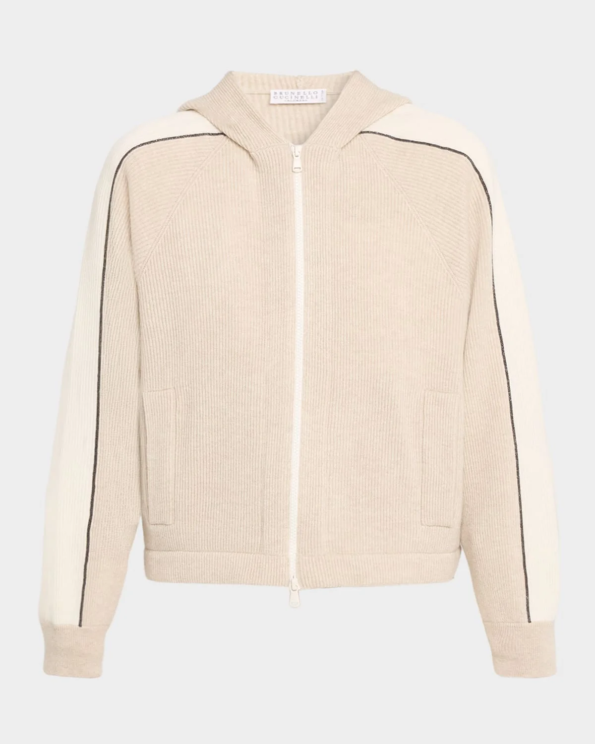 Monili-Trim Cashmere Rib Zip Sport Hoodie - 1