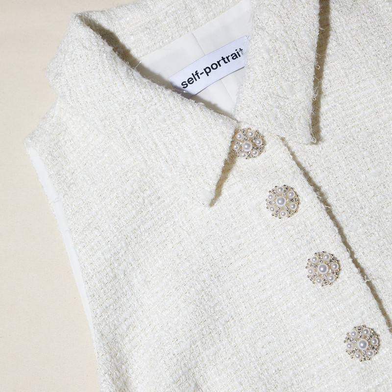 white christmas dresses Cream Tailored Bouclé And Chiffon Midi Dress