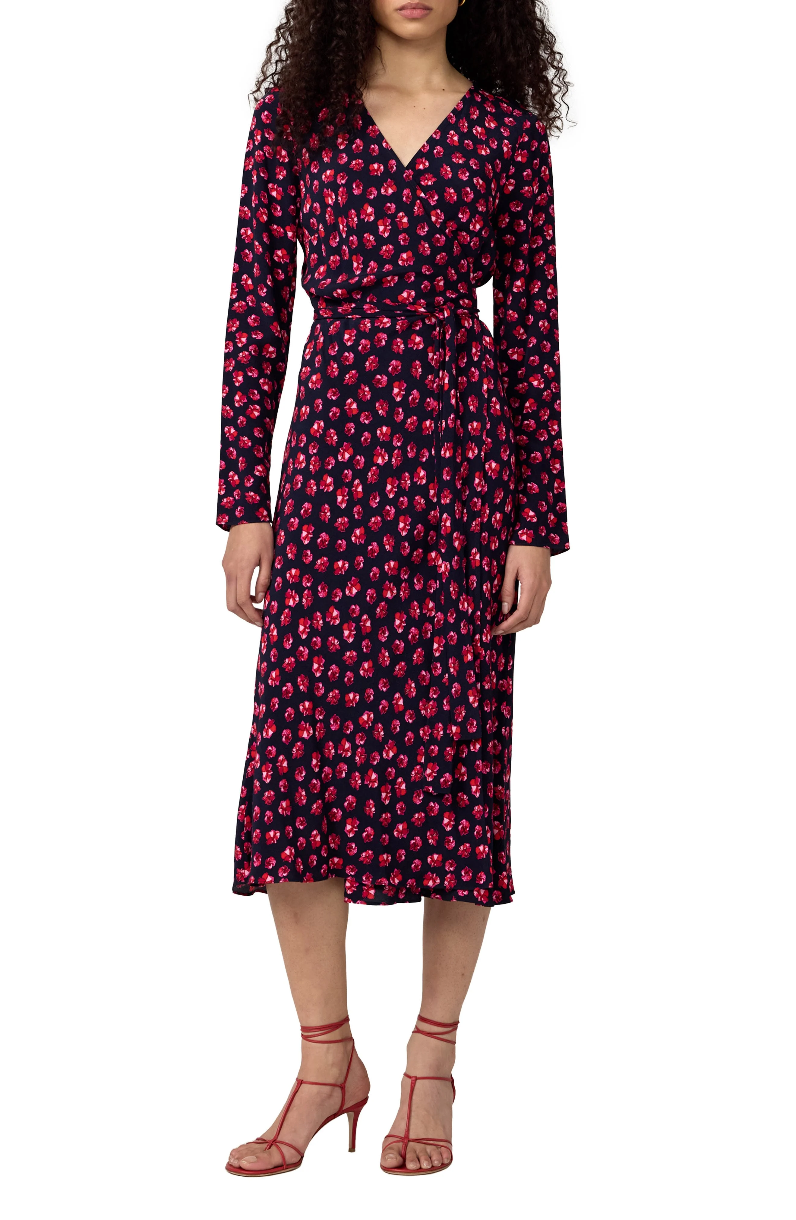 Diane von Furstenberg Tilly Long Sleeve Floral Print Wrap Dress in Hibiscus Dot Maritime at Nordstro - 1