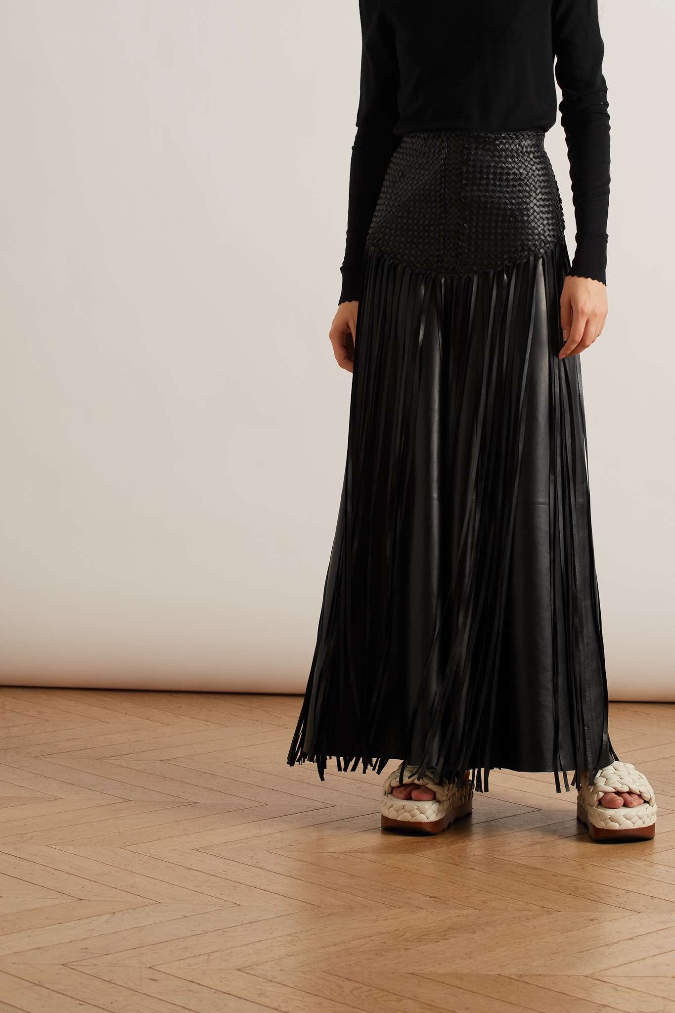 Layered fringed woven leather maxi skirt - 3