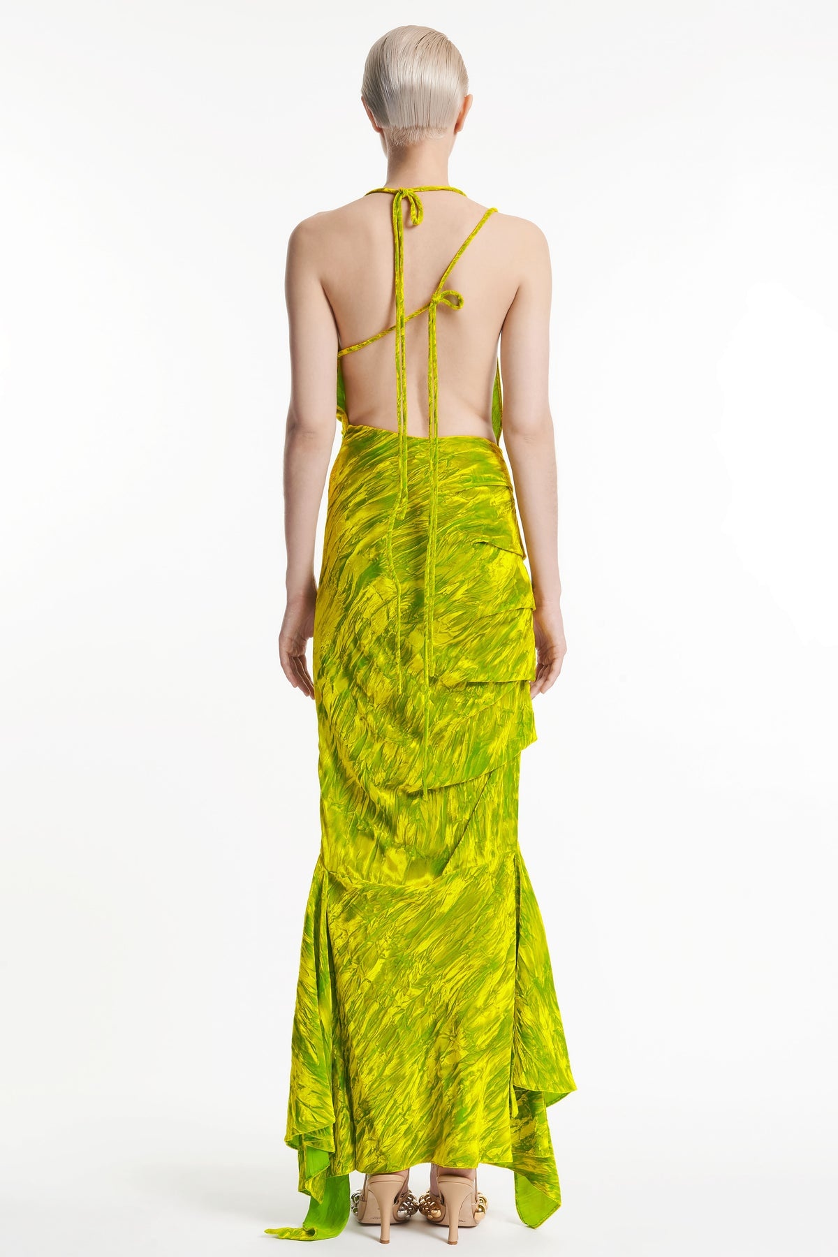 FITTED ASYMMETRIC DRAPED DRESS CITRON - 4