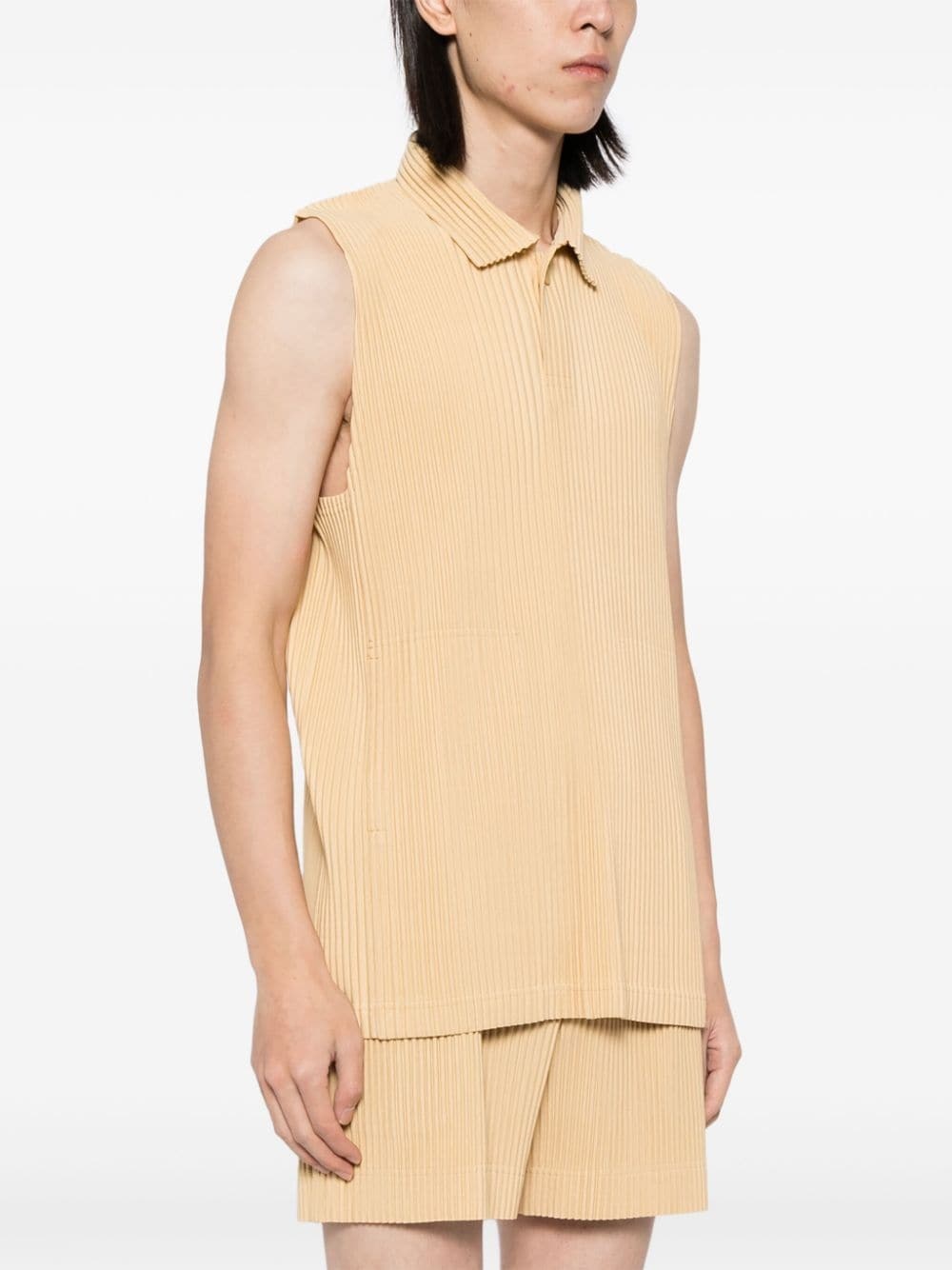 pleated sleeveless polo shirt - 3