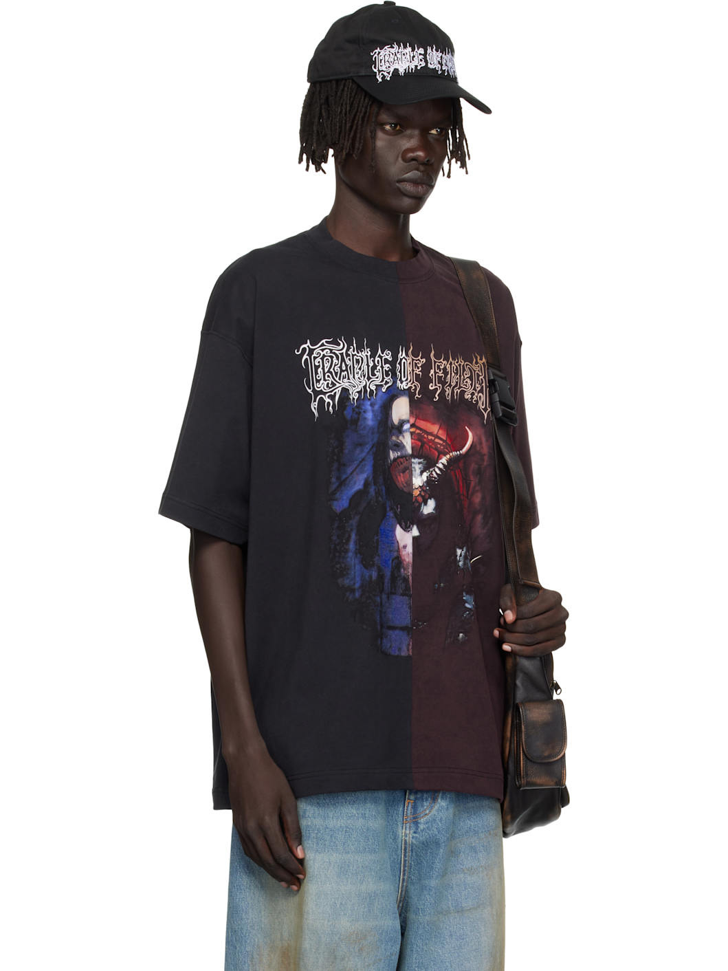 Black & Burgundy Cradle of Filth Cut-Up Oversized T-shirt - 2