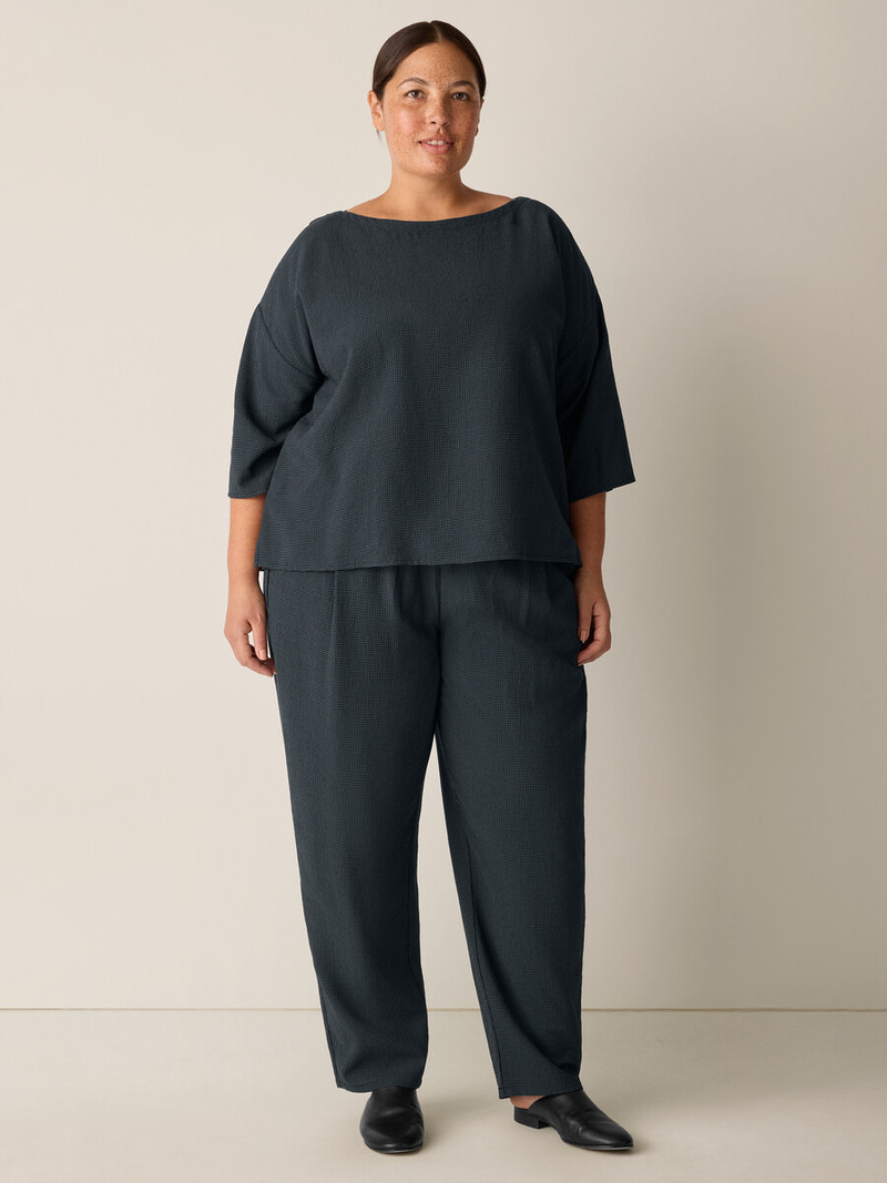 Mini Check Crepe Bateau Neck Box-Top 6