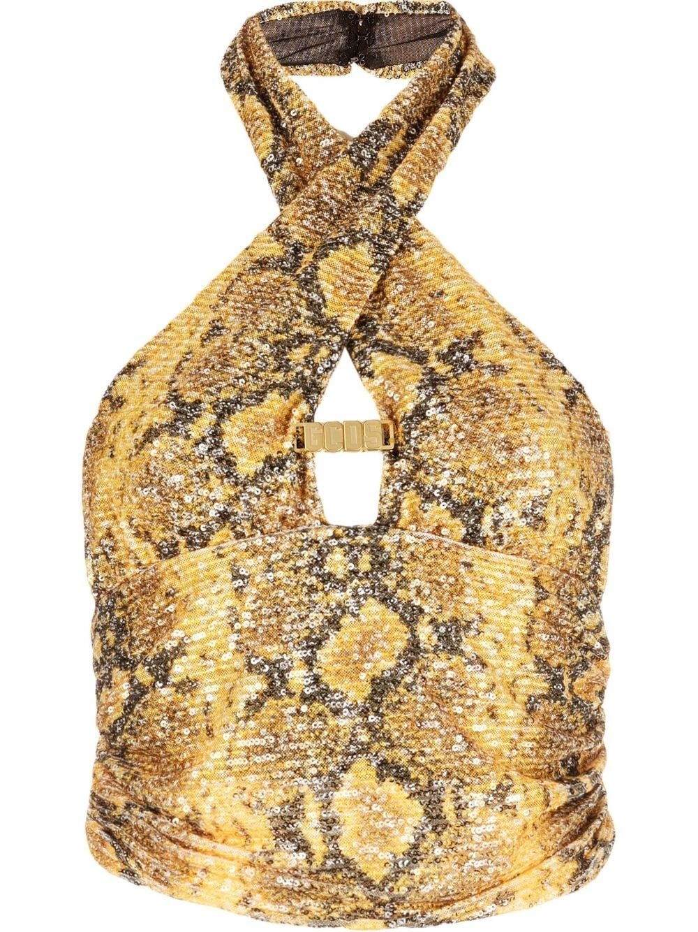 snakeskin-print halterneck top - 1