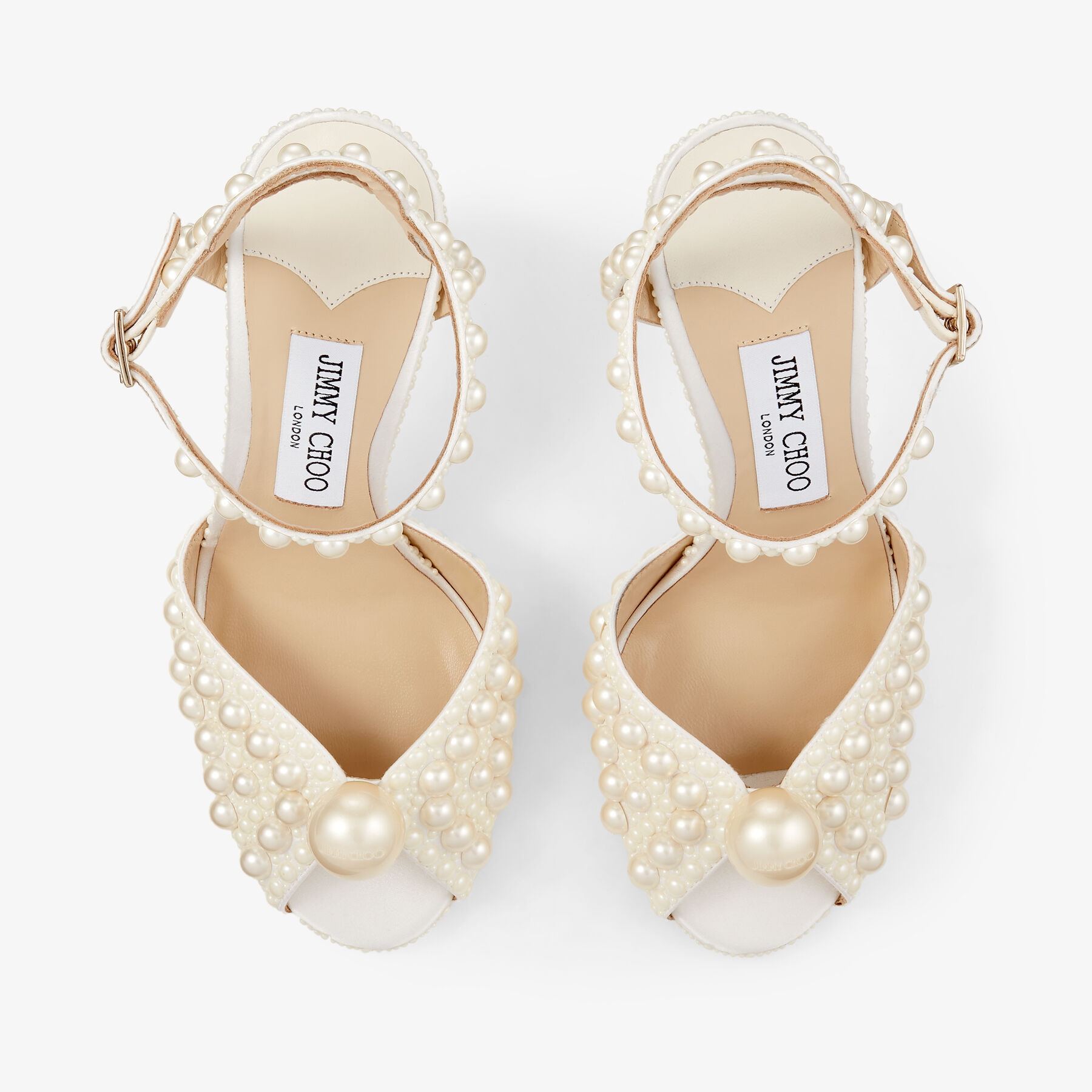 Sacora 100
White Satin Sandals with All Over Pearls - 4