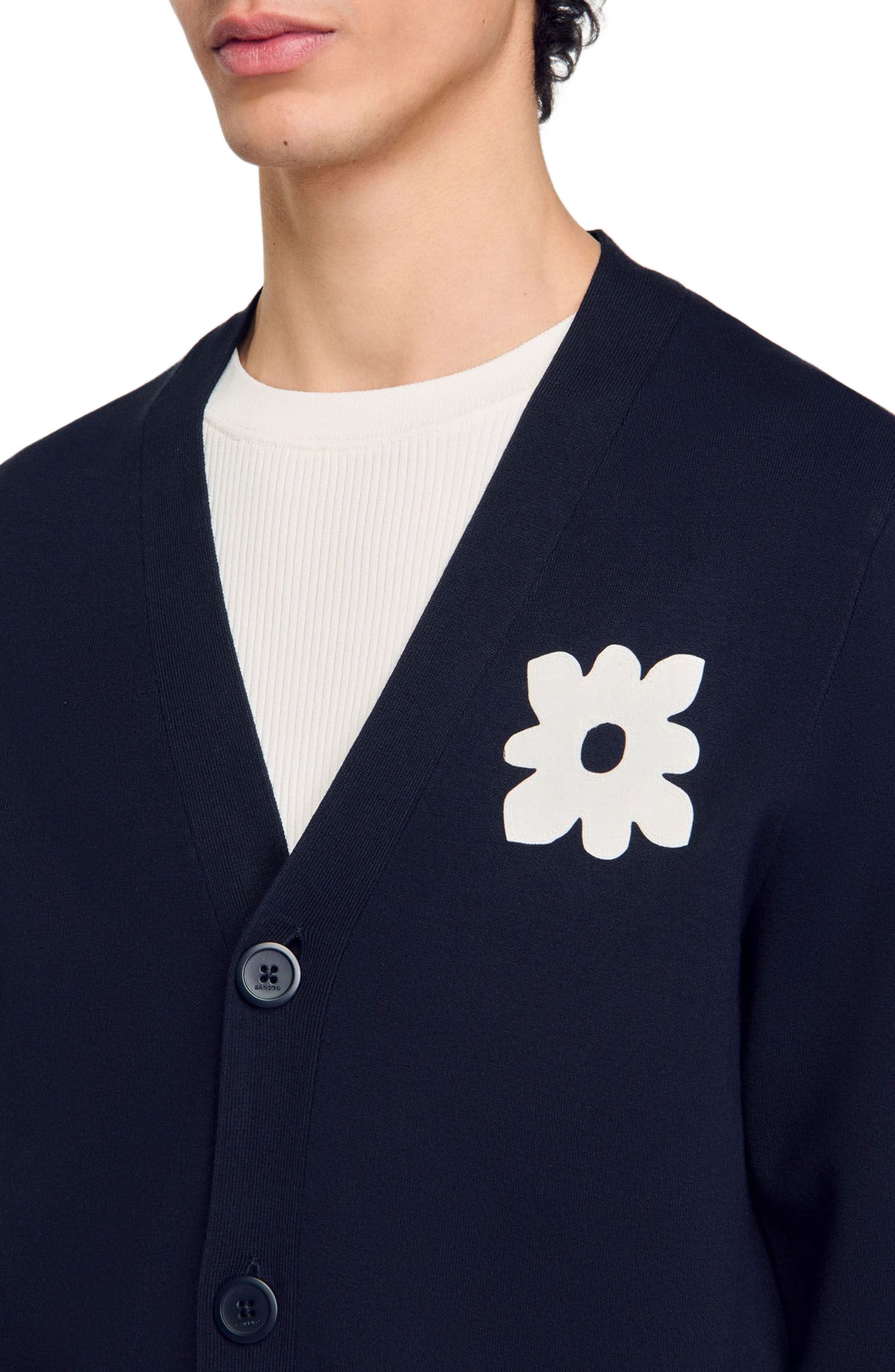 SANDRO Cardigan with flower detail in Navy Blue at Nordstrom - 4