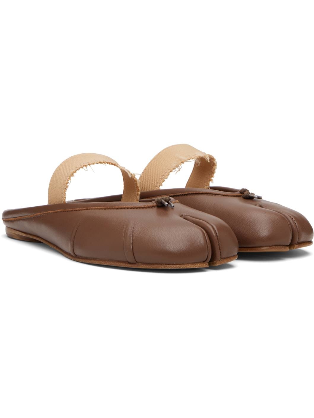 Beige Tabi Elastic Band Mule Flats - 4