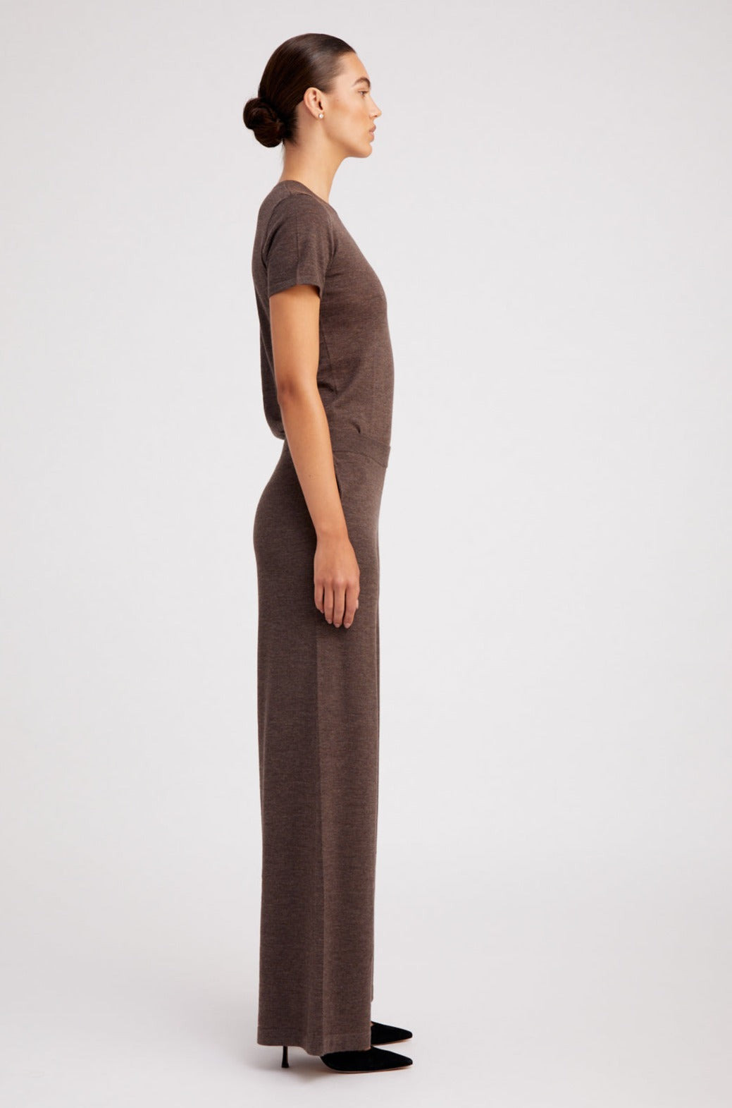 HEATHER BROWN ULTRA FINE CASHMERE WIDE LEG PANTS - 3