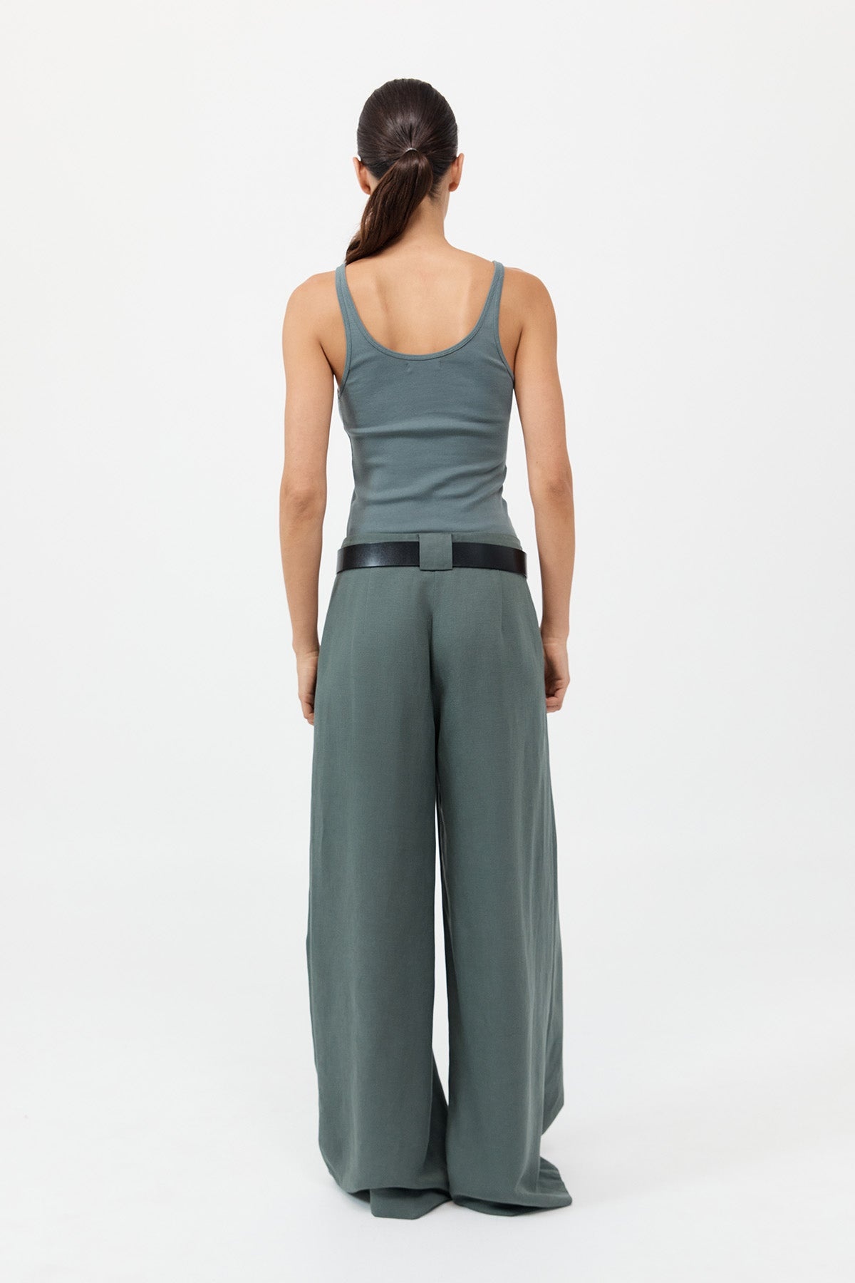 Wide Leg Pleat Pants - Balsam Green - 6
