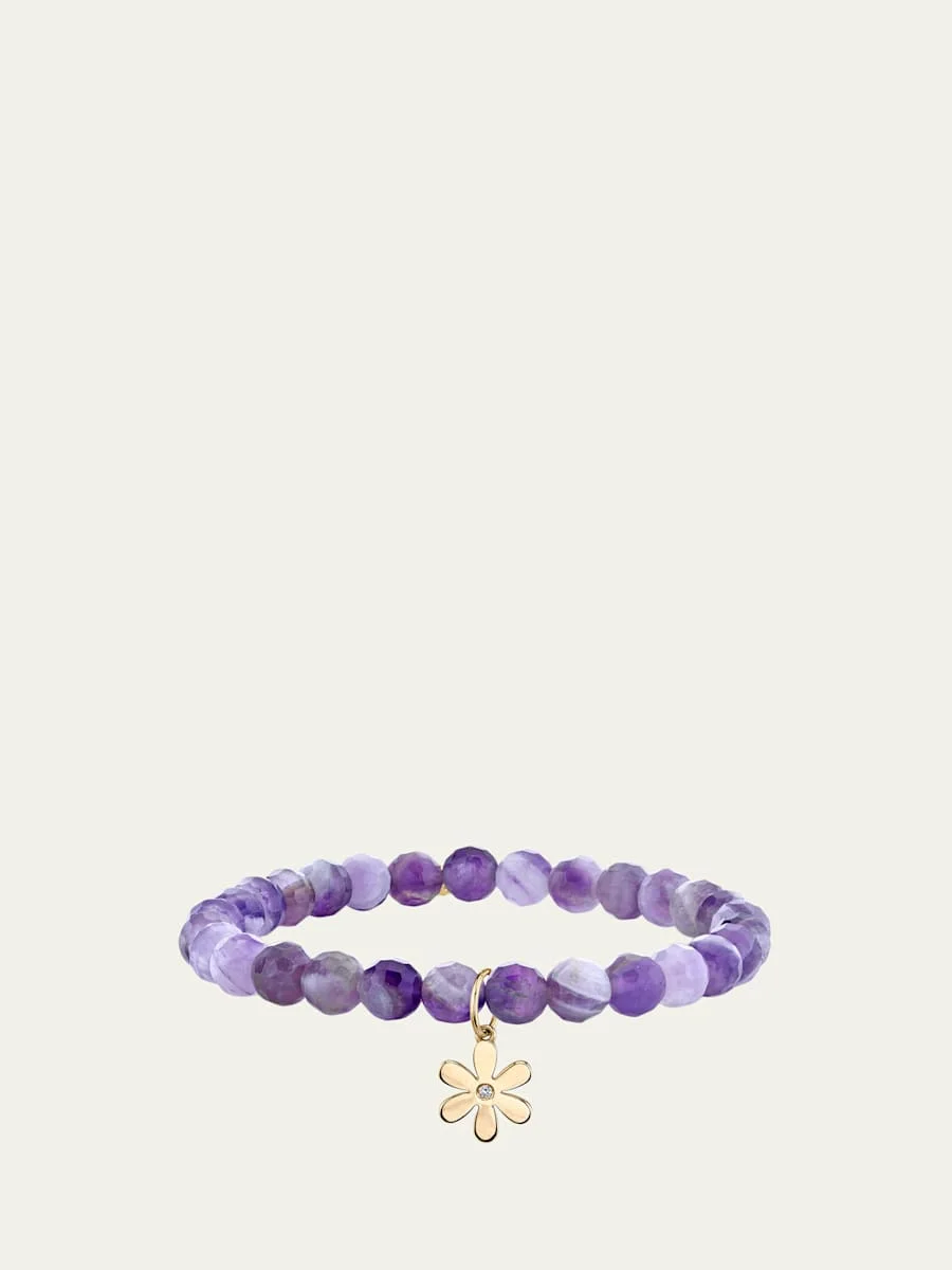 14K Single Diamond Daisy on Amethyst Bracelet - 1
